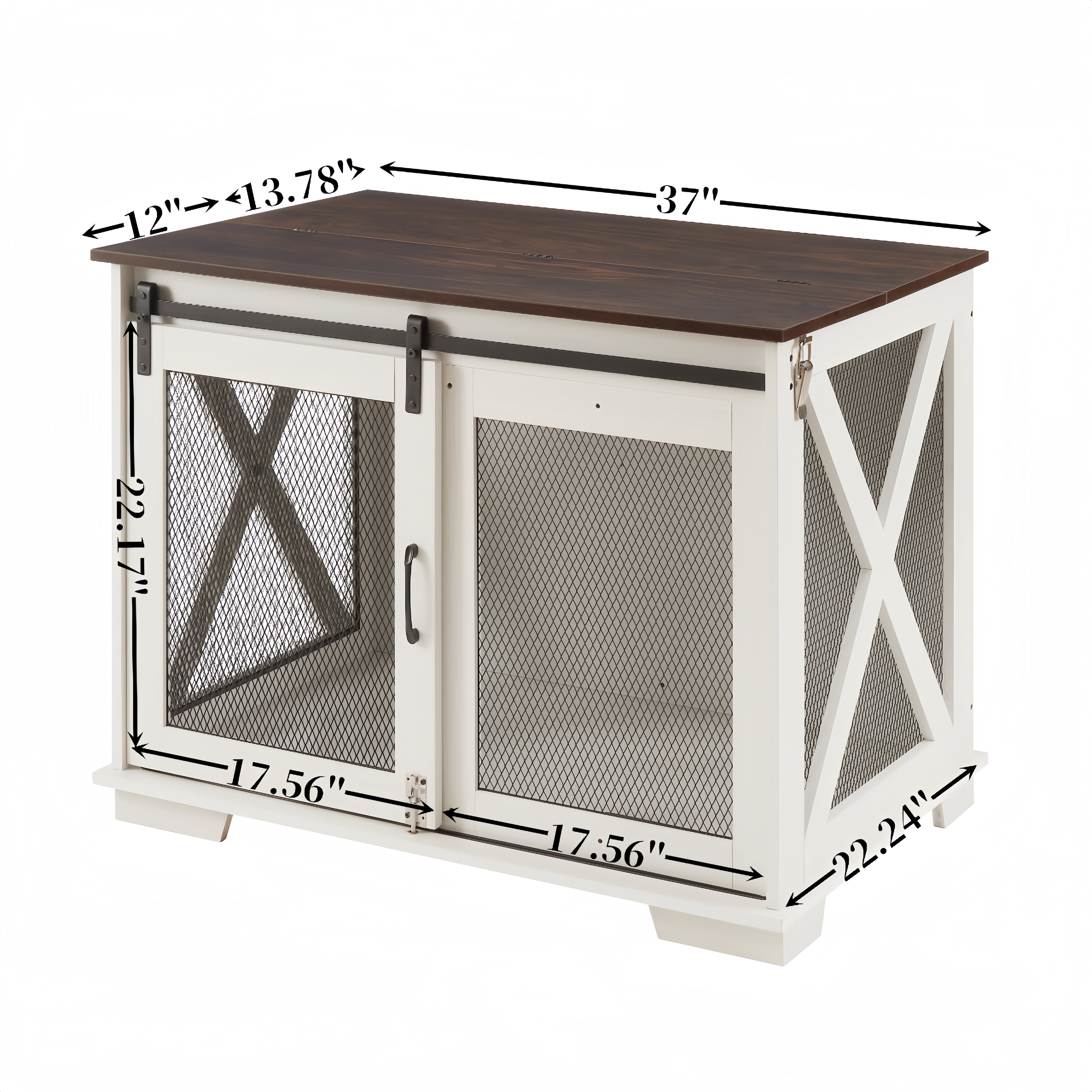 Meubles de ferme pour chenil, nouilles plates avec porte de grange coulissante, table d'appoint de chenil en bois de ferme, niche pour chien avec cloison amovible