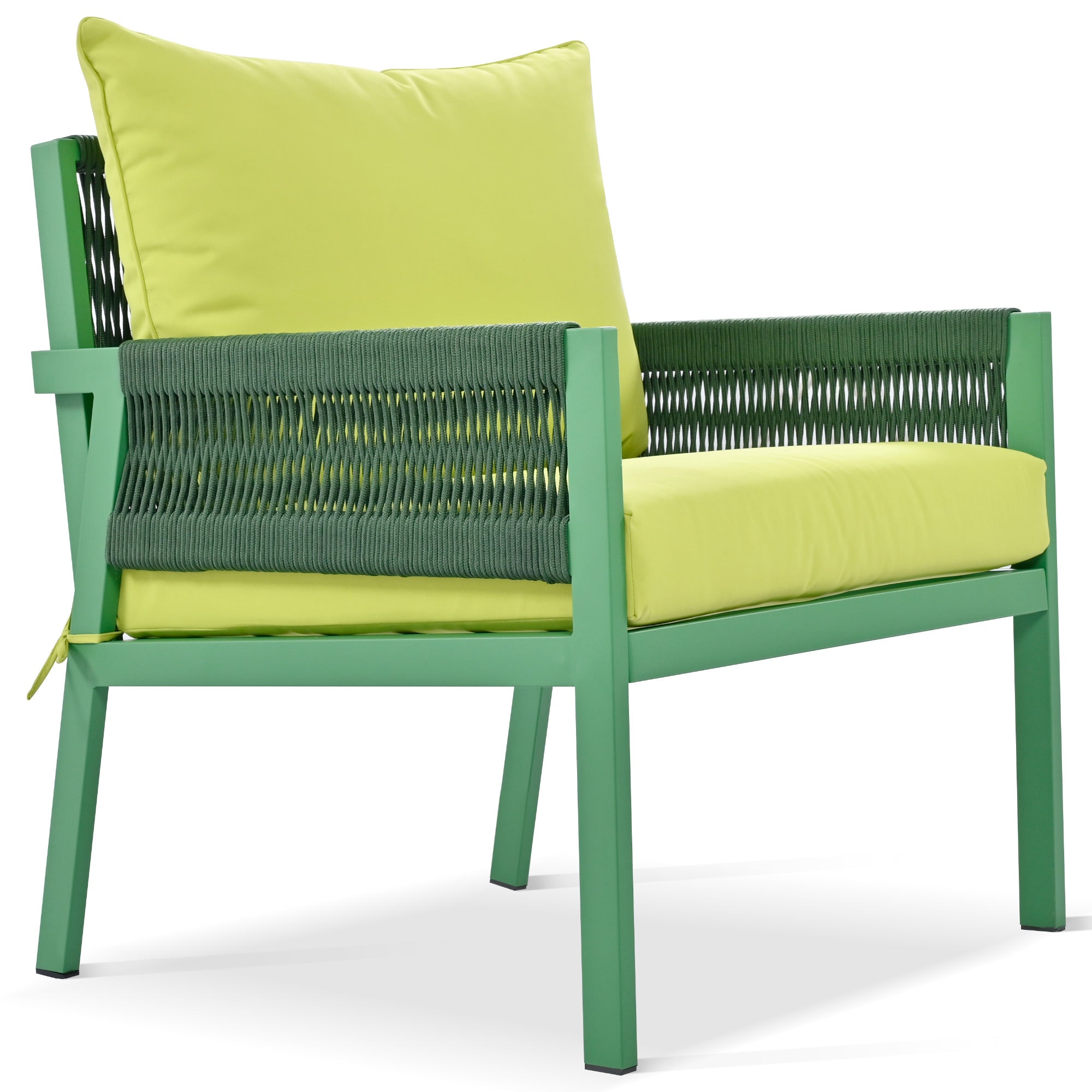 Outdoor Furniture with Tempered Glass Table, Set Deep Seating with Thick Cushion (Fluorescent Yellow & Green)