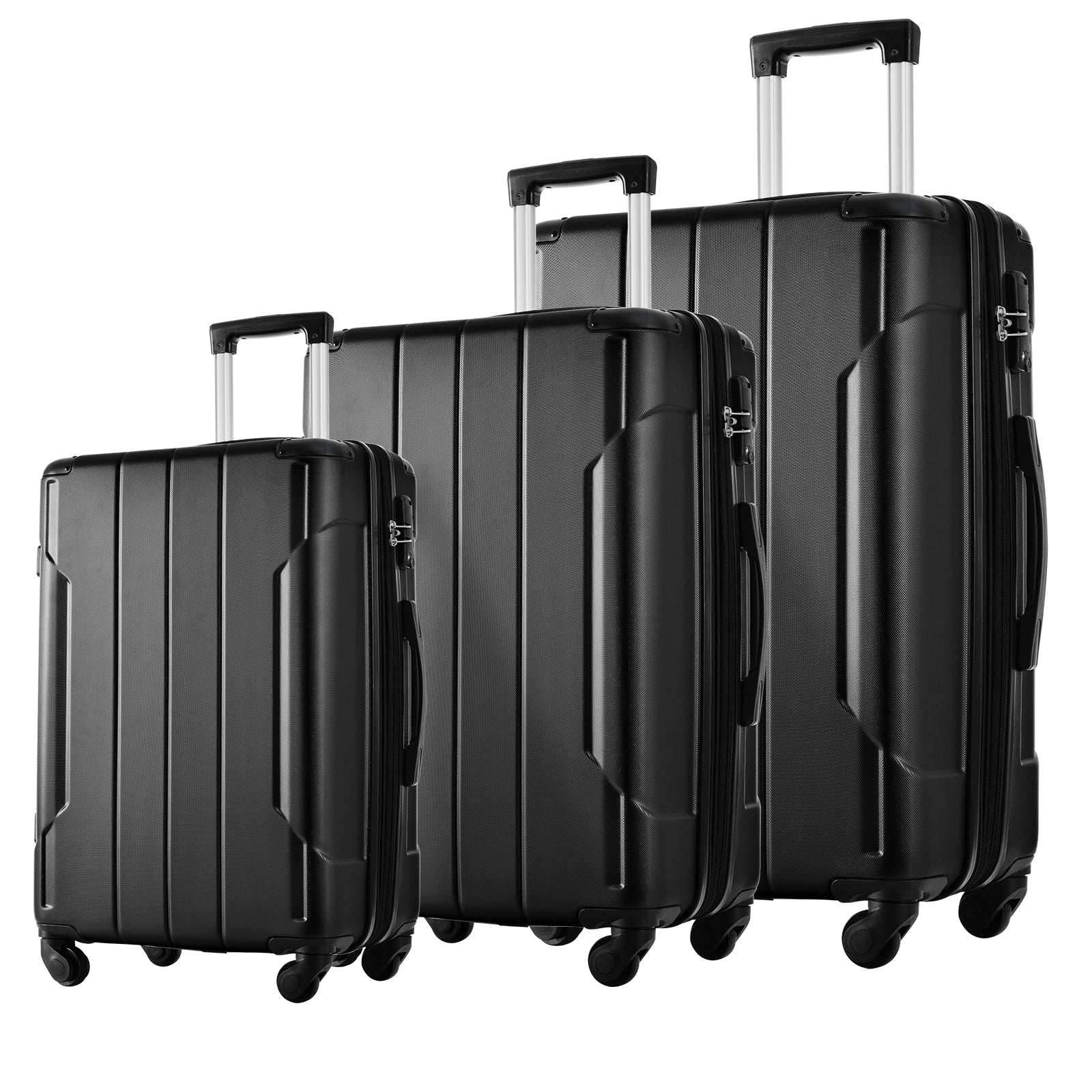 Ensemble de 3 valises rigides à roulettes avec serrure TSA, légères, 50,8 cm, 61 cm, 71 cm, noires et ABS