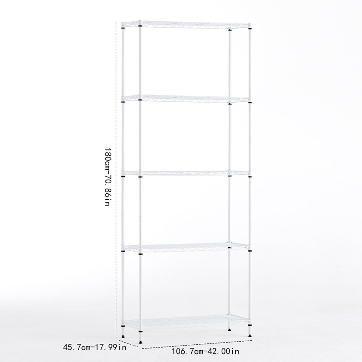 Étagère de rangement réglable en métal à cadre métallique, unité de rangement verticale (blanc, 42L x 18l x 71H)
