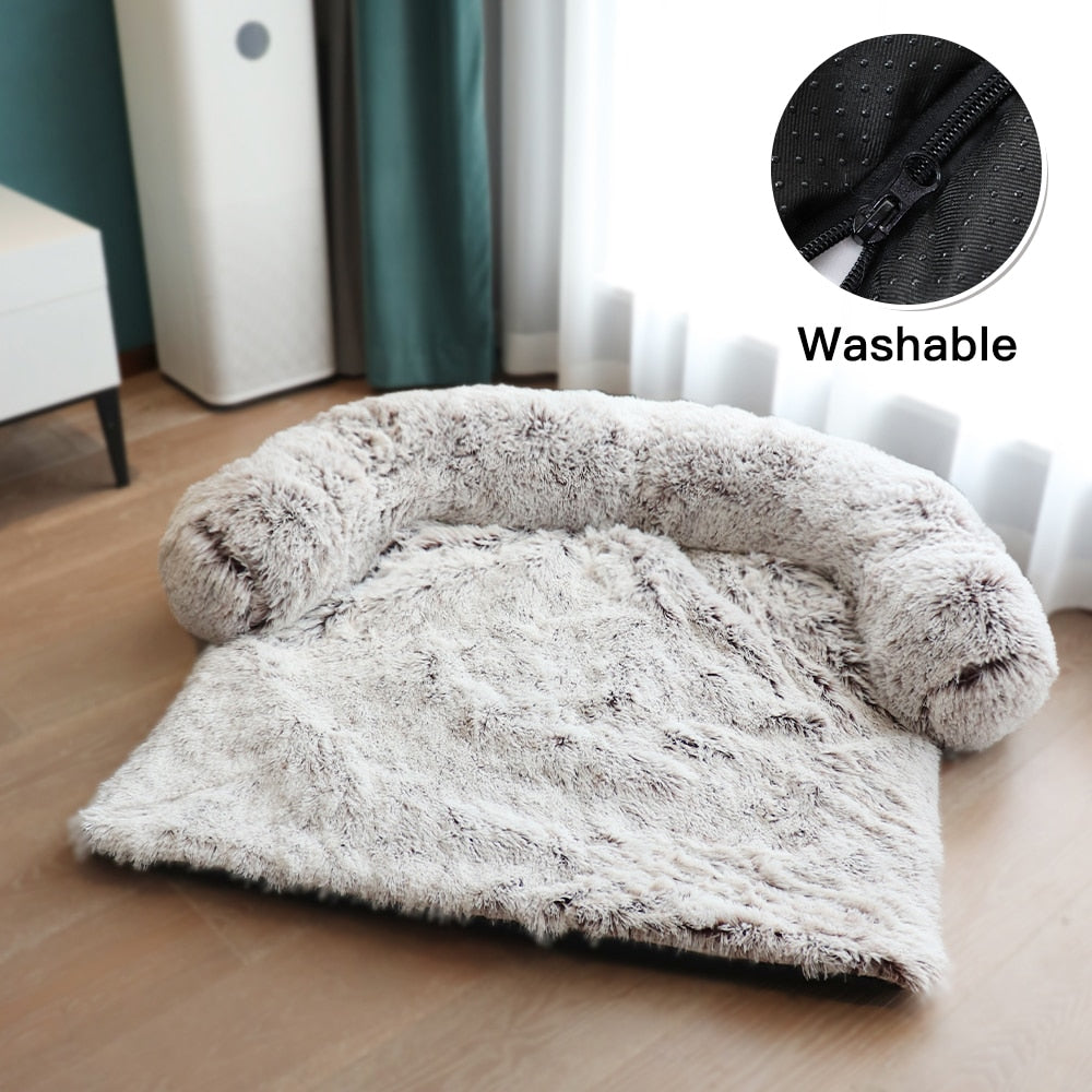 Grand canapé-lit d'hiver pour chien avec fermeture éclair, housse amovible, niche en peluche, tapis pour chat, canapé-lit pour grand chien