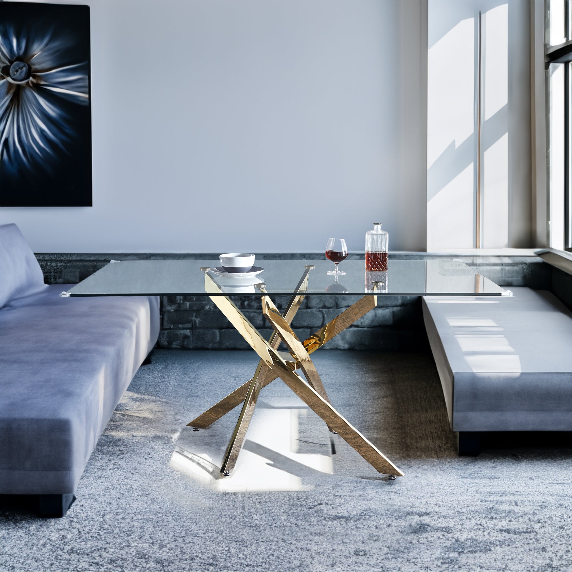 Table à manger rectangulaire en verre trempé, design intérieur moderne, pour 6 personnes