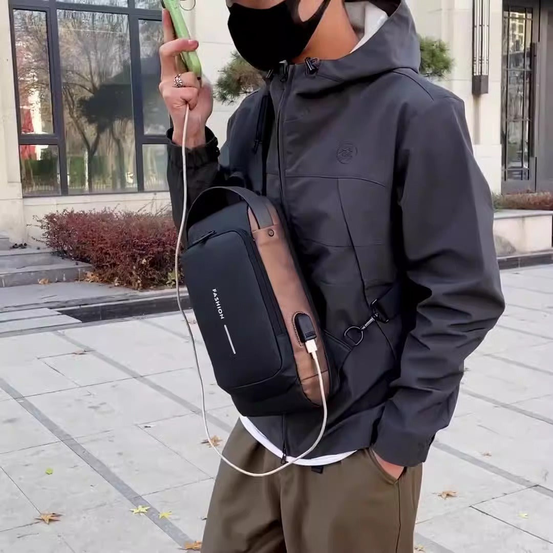 Sac à bandoulière étanche et antivol avec mot de passe et port USB pour homme