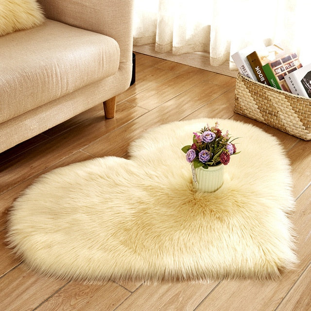 Tapis Love Heart en laine artificielle, tapis de sol en fausse fourrure, tapis de salon doux et moelleux, tapis de chambre à coucher