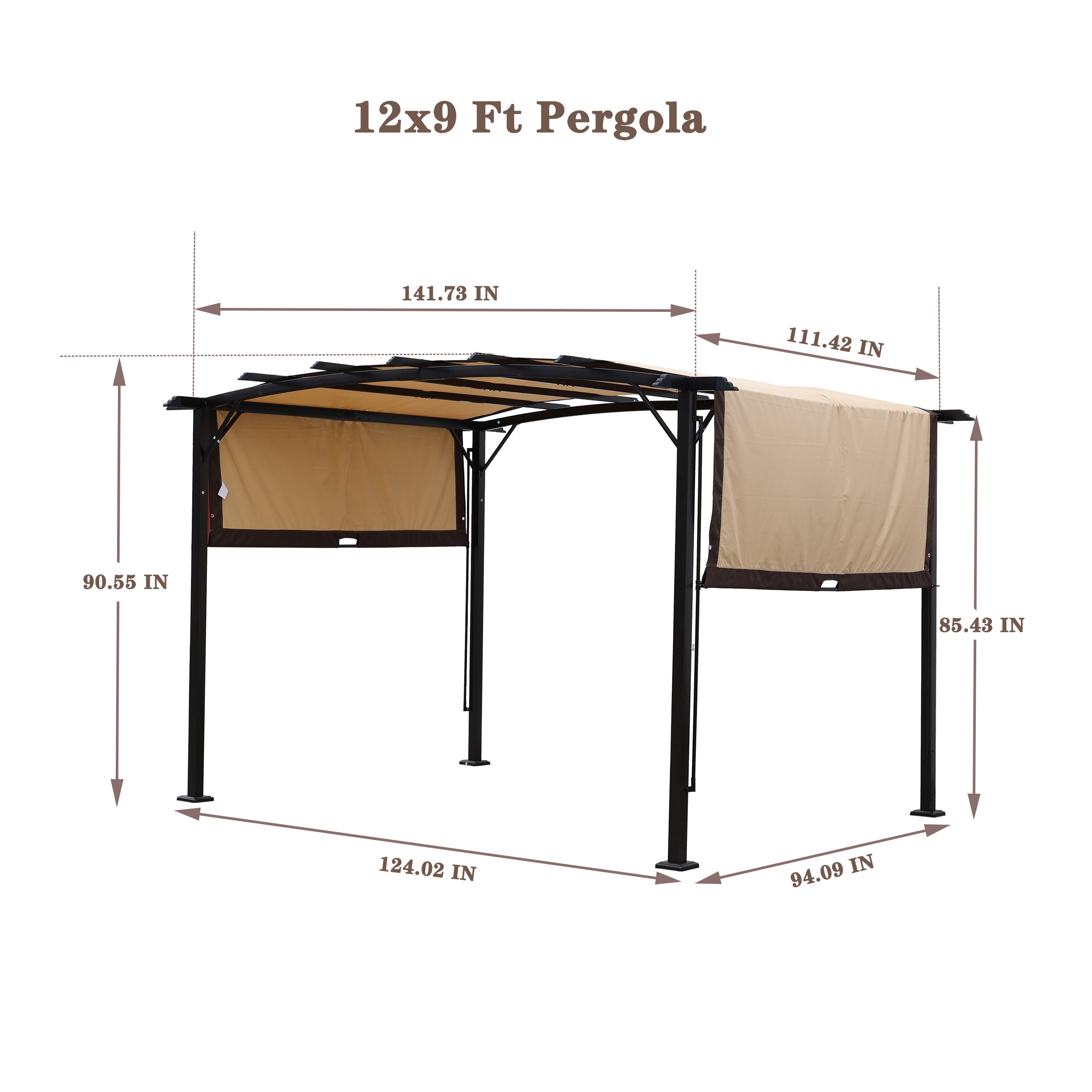 Pergola d'extérieur 12 x 9 pieds, tonnelle rétractable, structure en acier, pergola à raisins, abri solaire pour jardins