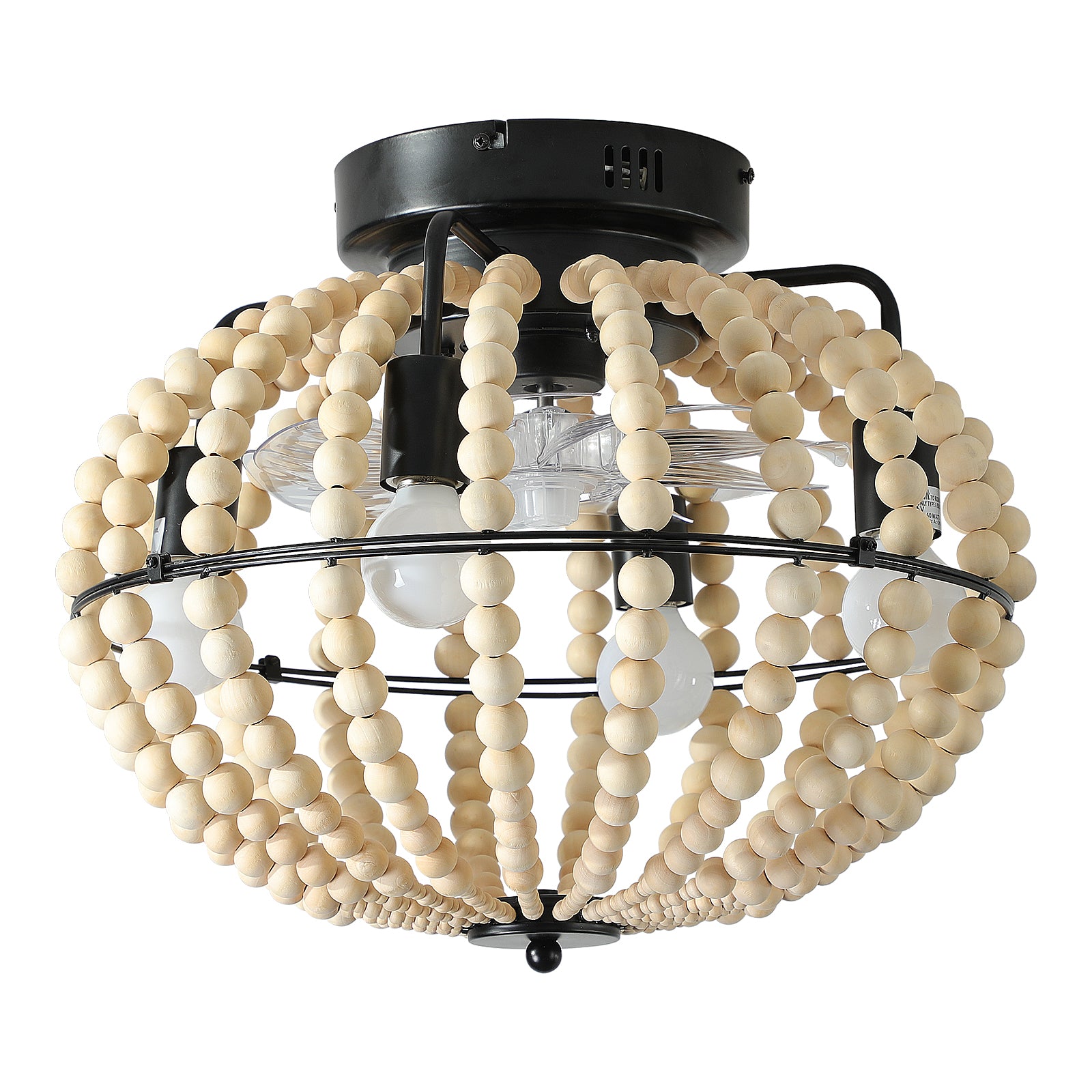 Lampe éventail perlée Lustre en bois perlé Chêne Blanc