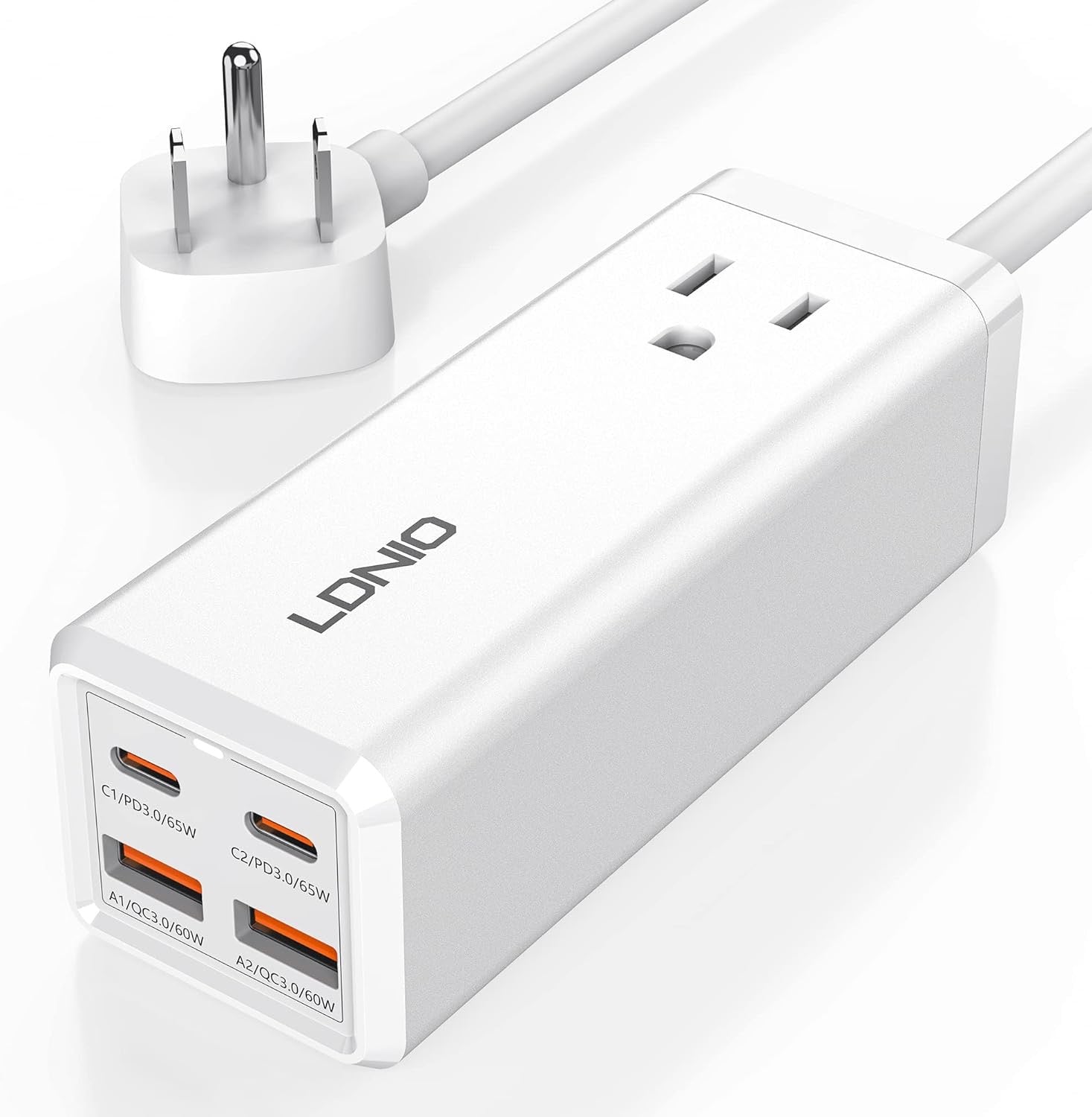Chargeur USB C, station de charge USB GaN 5 en 1 MANTO 65 W, chargeur ultra rapide avec 2 ports USB C, 2 ports USB et 1 prise