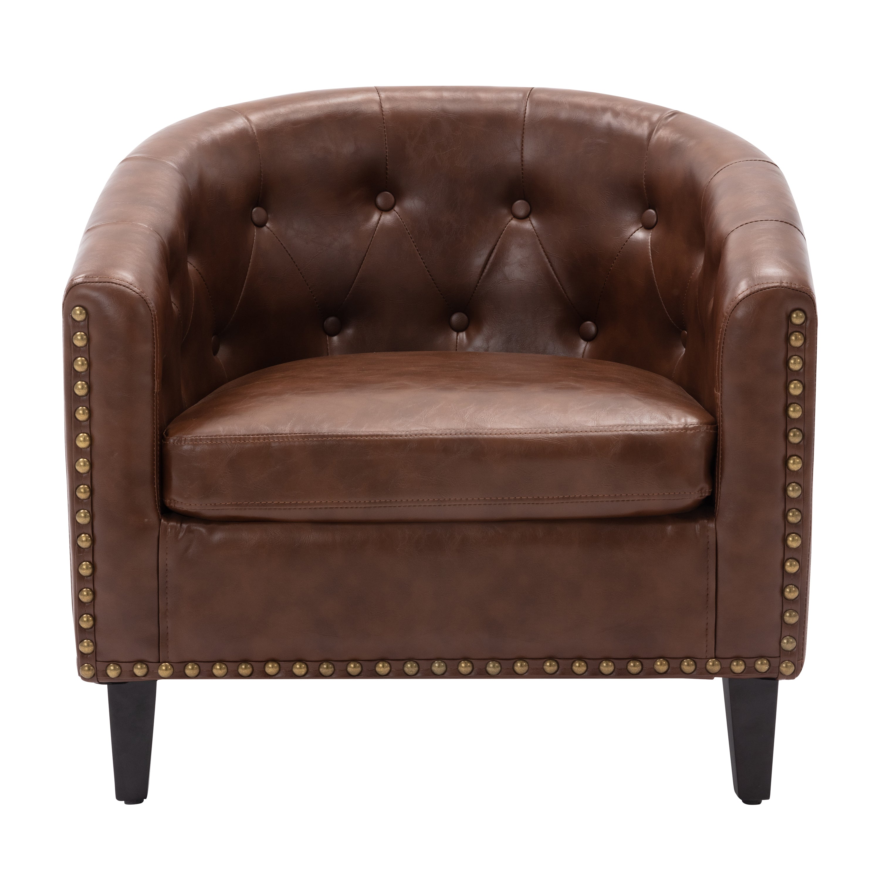 Fauteuil tonneau capitonné en cuir synthétique pour salon, chambre à coucher, club