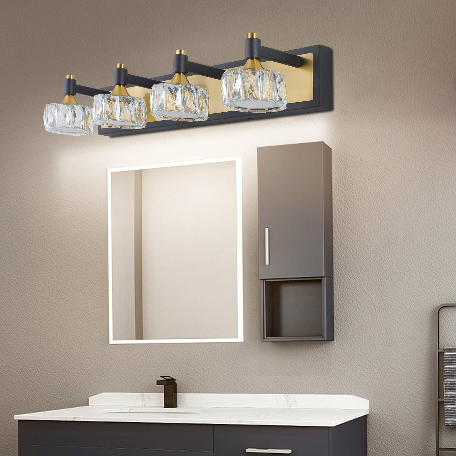 Applique murale de salle de bain moderne à 4 LED en cristal, luminaire suspendu au-dessus du miroir