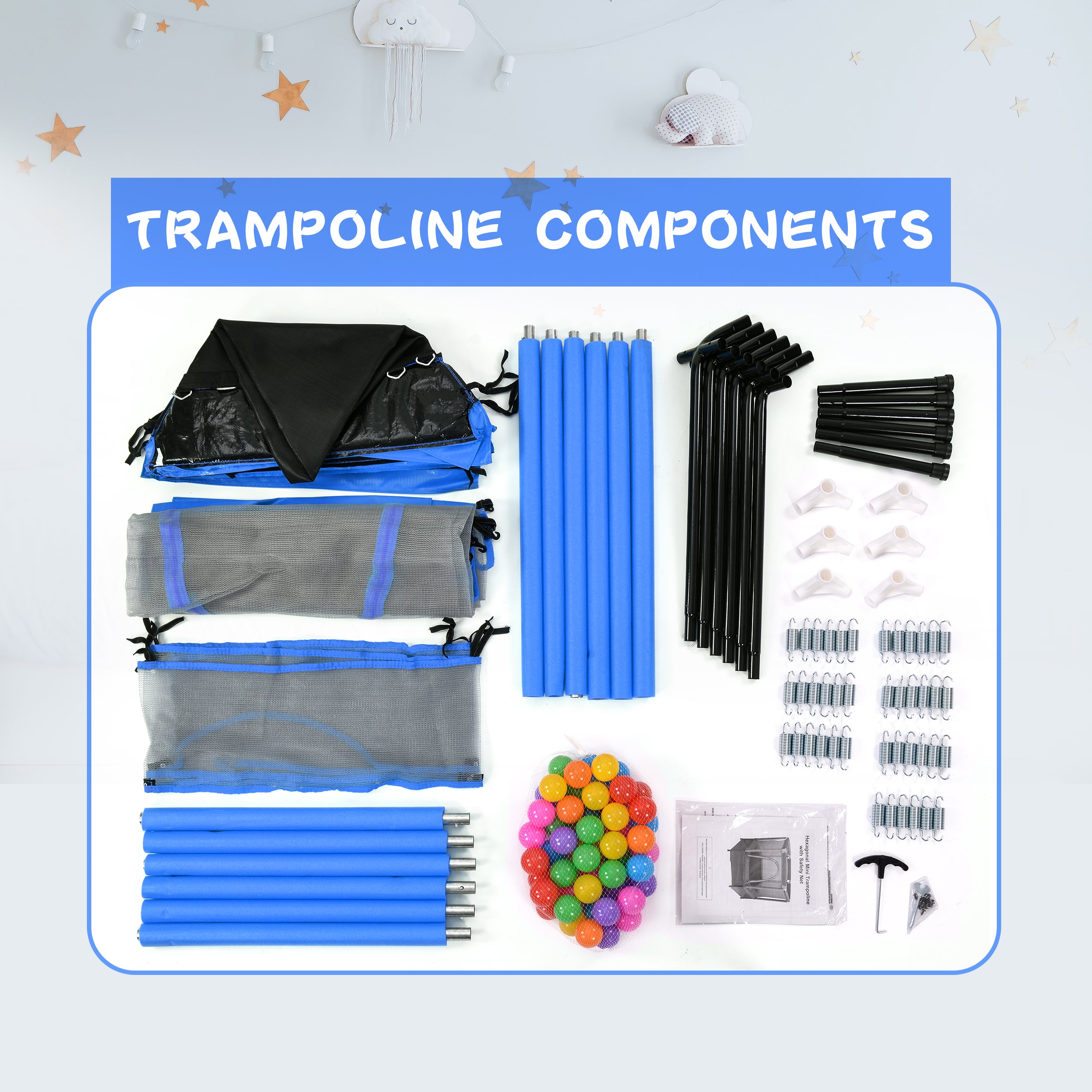 Trampoline pour tout-petits de 55 pouces avec filet de sécurité et balles, mini trampoline intérieur/extérieur pour enfants
