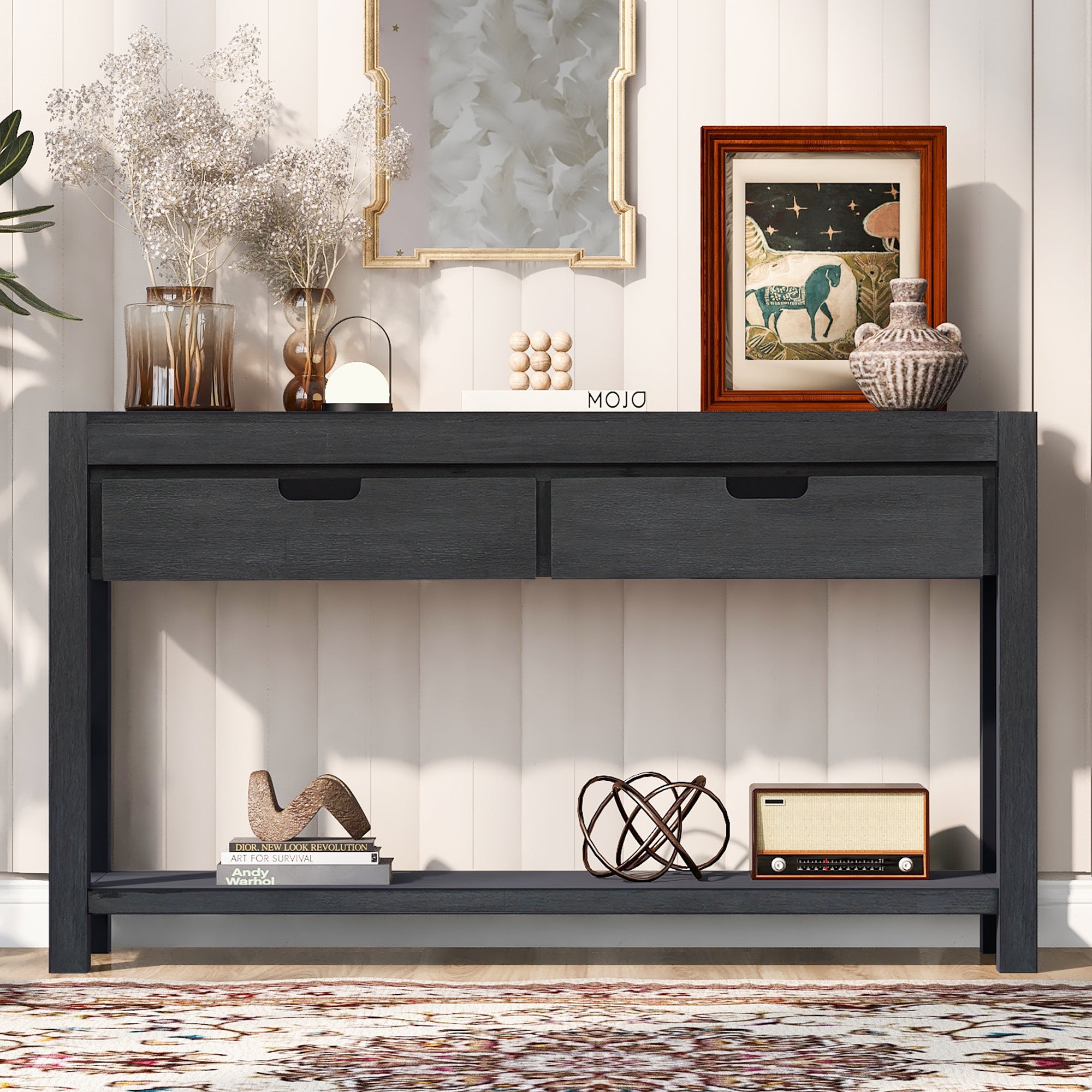 Table console U_STYLE pour entrée, couloir, salon, avec 2 tiroirs et 1 étagère