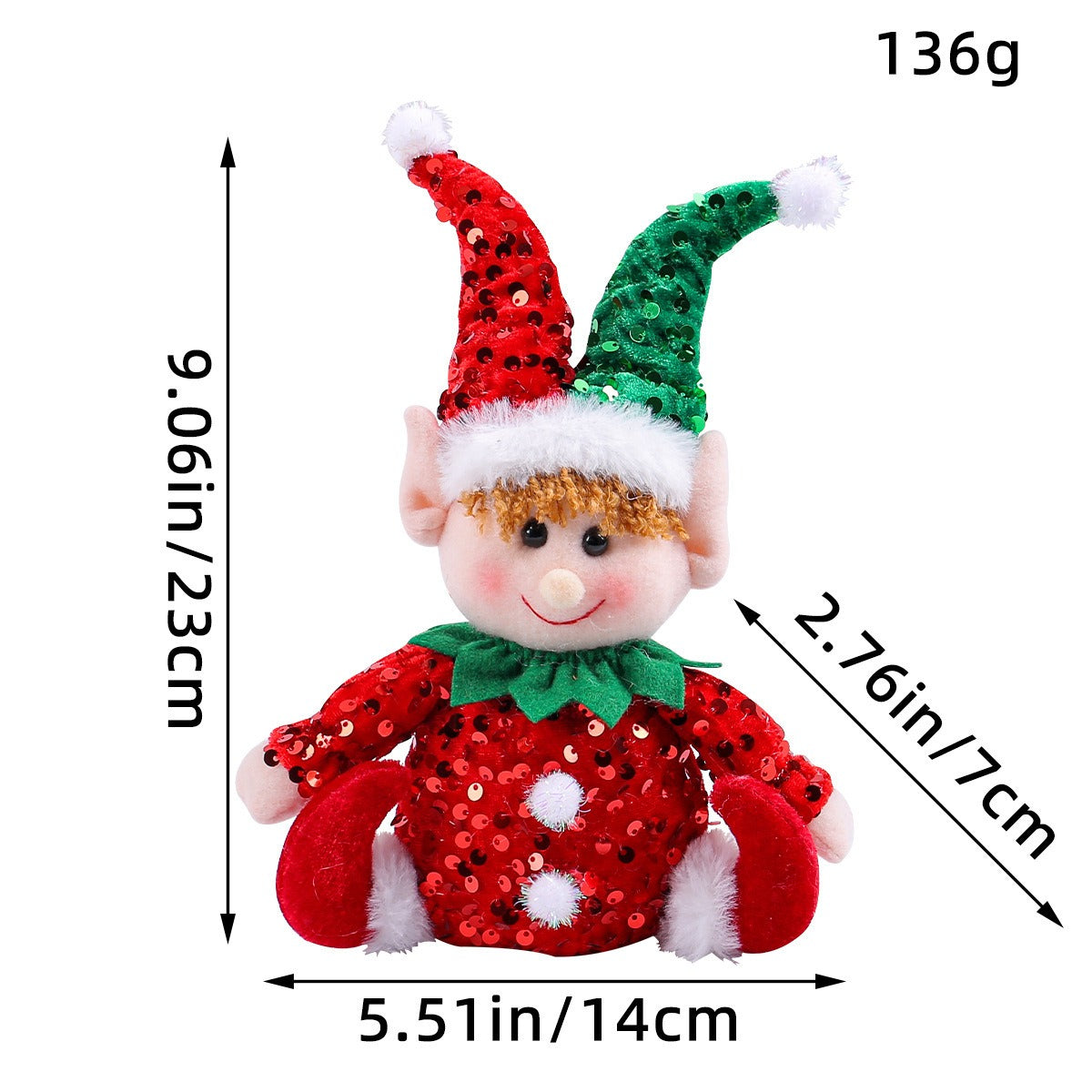 Décoration de Noël mignonne de poupée assise en forme de chapeau pailleté Rudolf pour vitrine