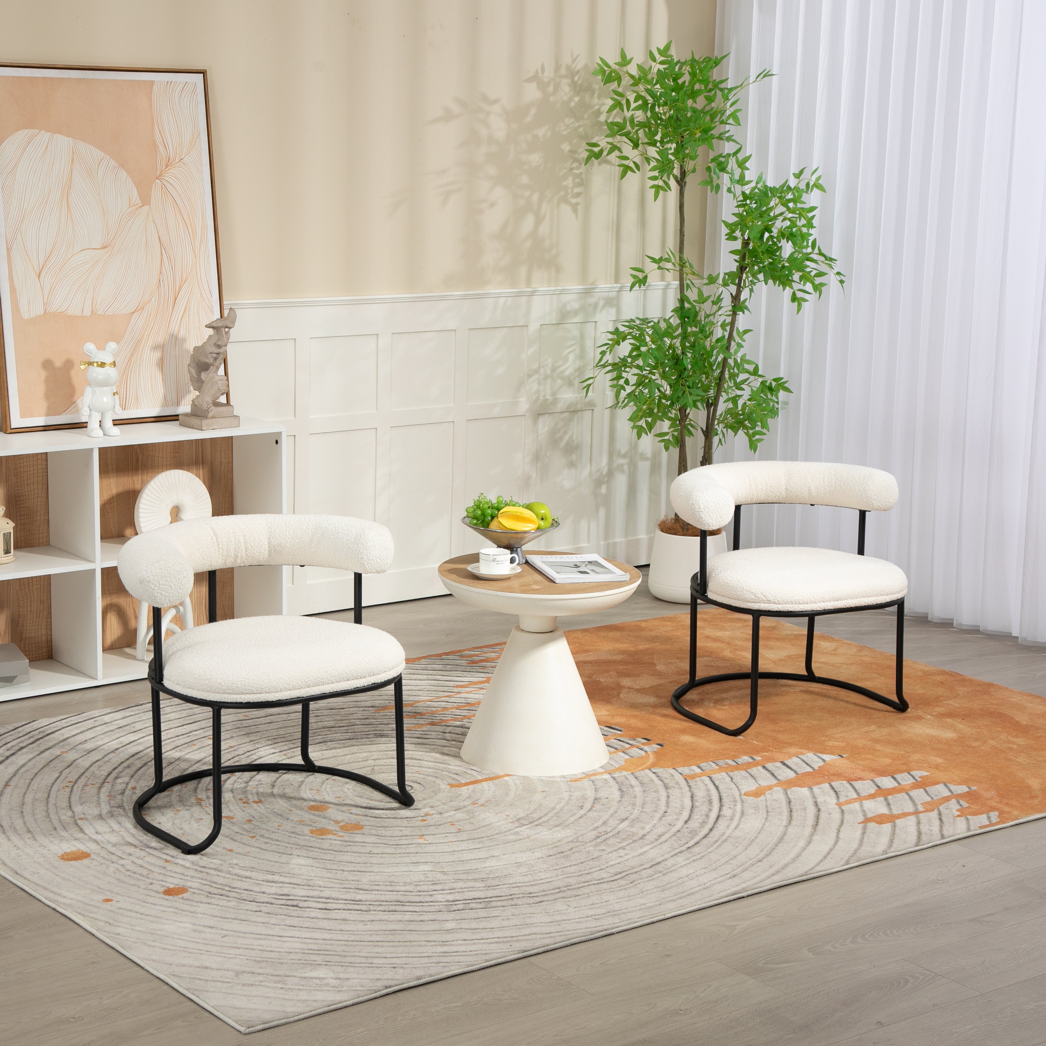 Ensemble de deux chaises de salle à manger COOLCOOL Boucle, chaise médiévale moderne à dossier incurvé, coussin rond (Boucle beige)