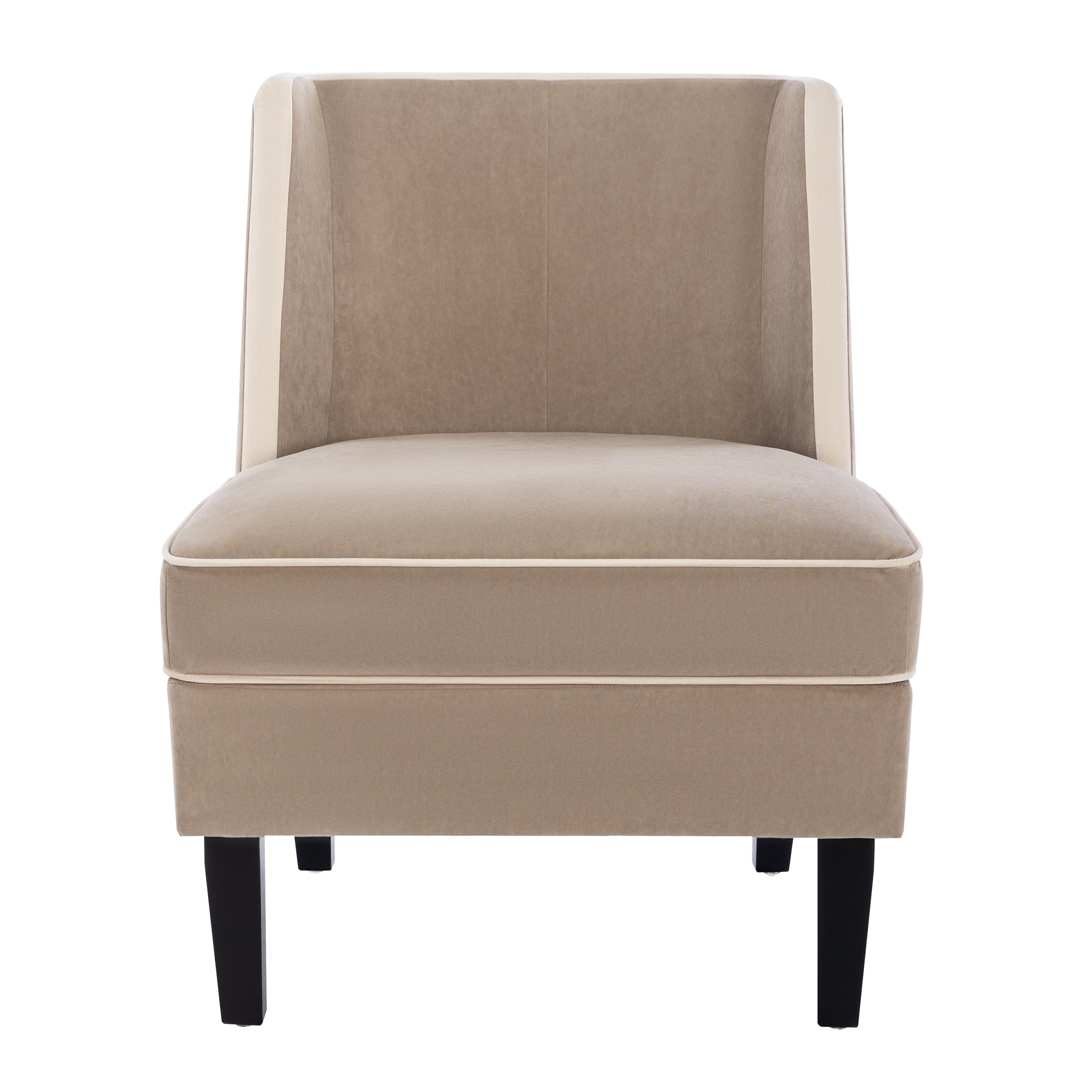 Fauteuil d'appoint rembourré en velours avec passepoil crème, beige et crème