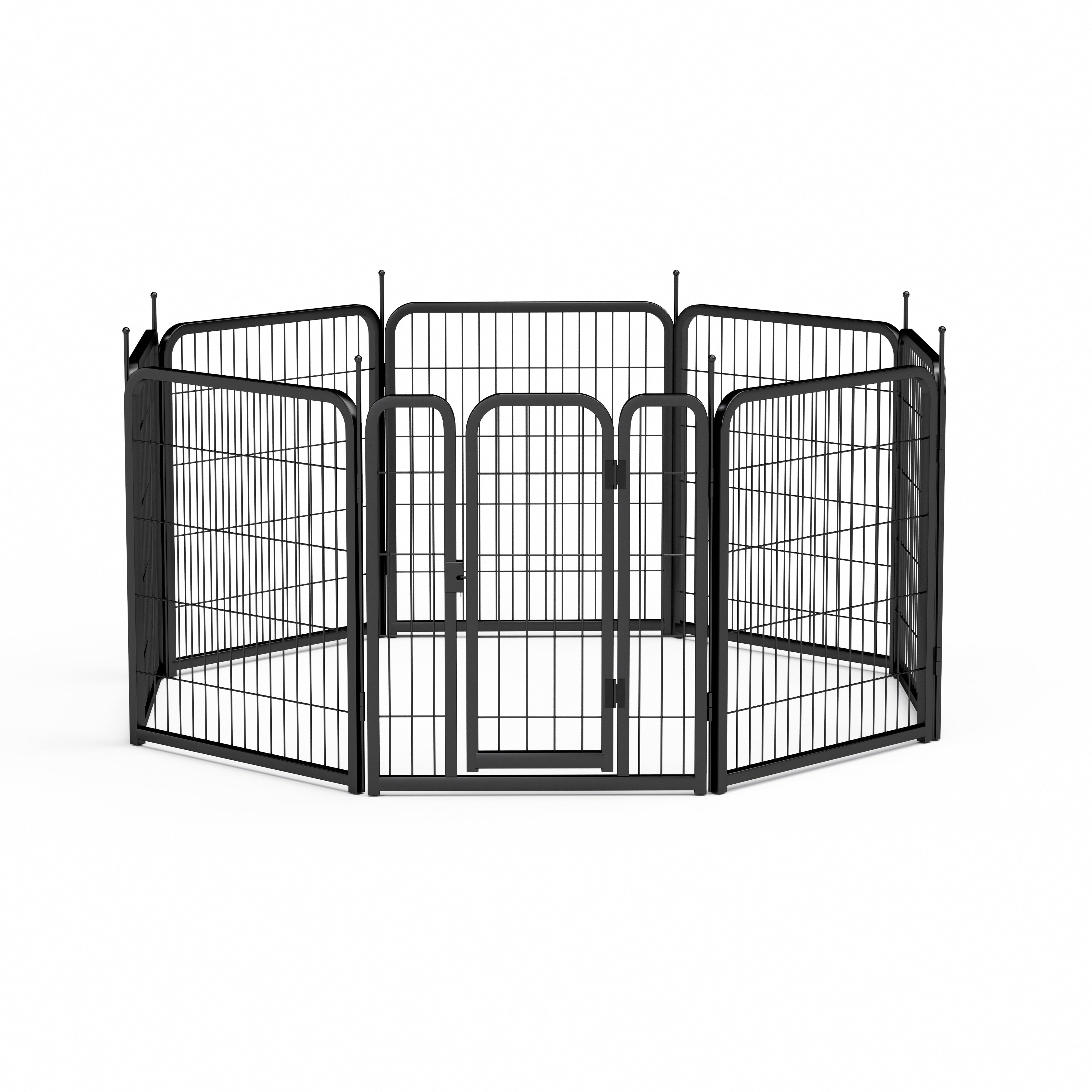 Clôture d'extérieur pour chien, 8 panneaux. Clôture portable pour animaux de compagnie de 79 cm de long. Noire, 67 cm de large x 80 cm de haut.