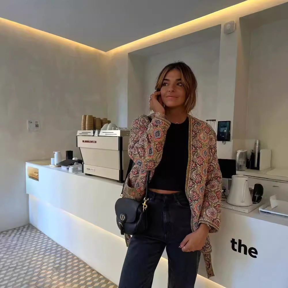 Stylish Printed Belted Cotton Coat for Women