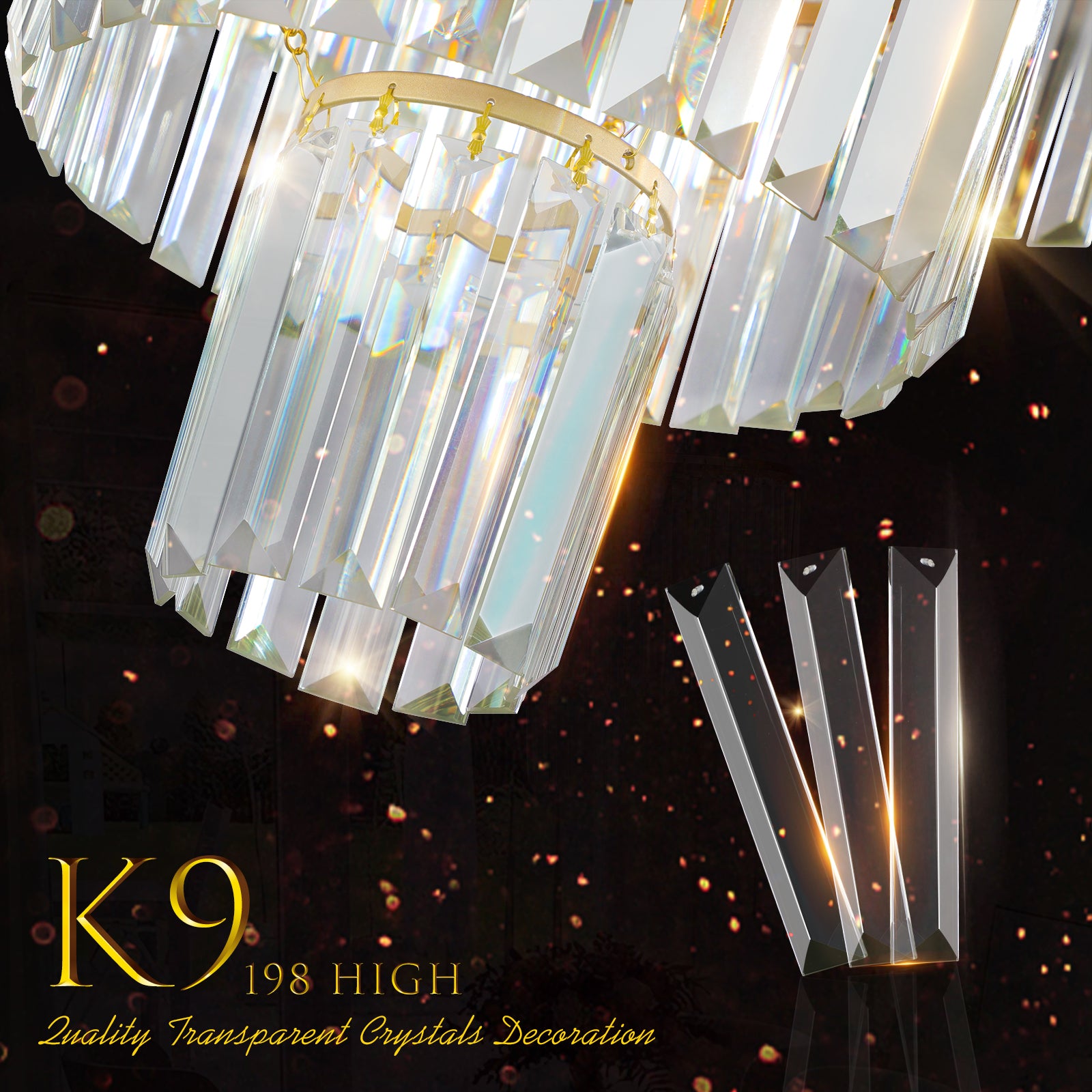 Lustre en cristal de luxe, lustre moderne, luminaire suspendu, diamètre 19,7 pouces
