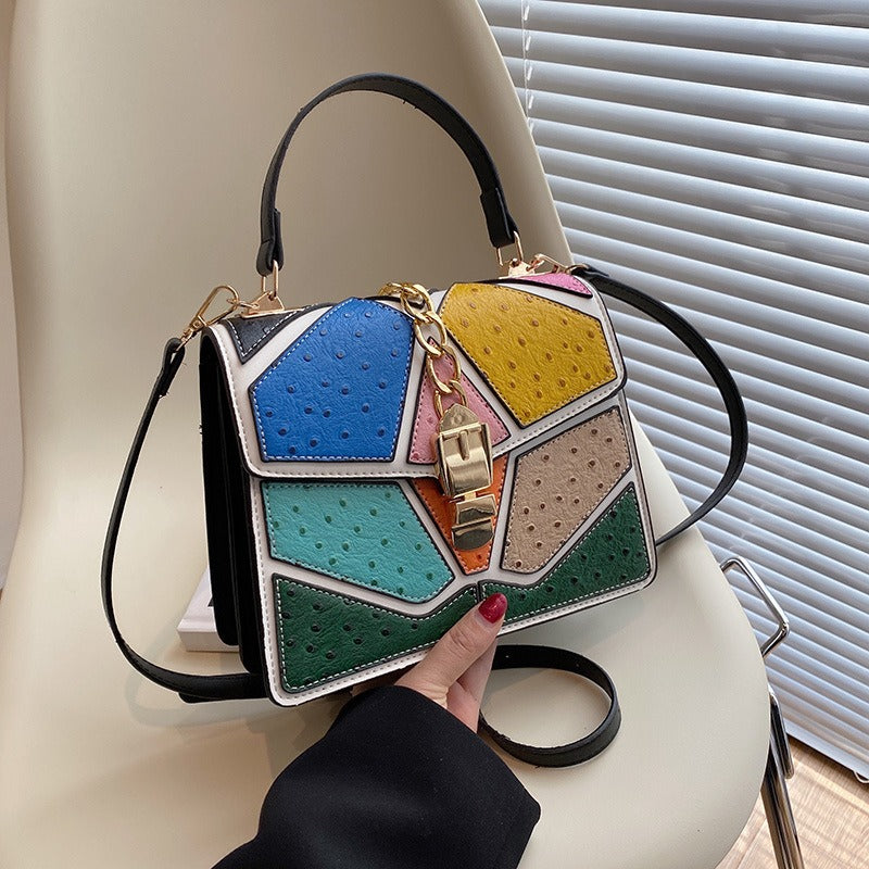 Petit sac carré à bandoulière, polyvalent pour femme, à blocage de couleur