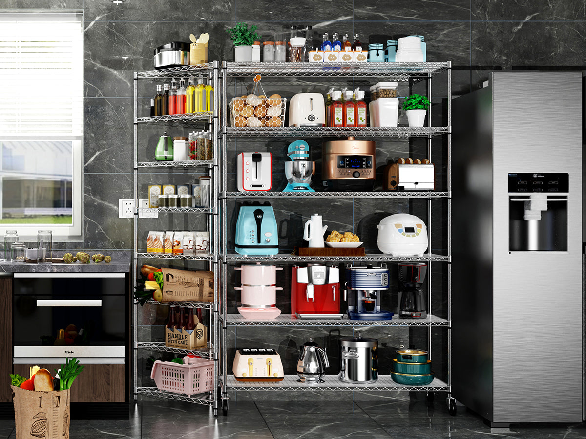 Étagère métallique à 6 niveaux, capacité de charge de 6 000 lb, réglable en hauteur, avec roulettes, conforme à la norme NSF