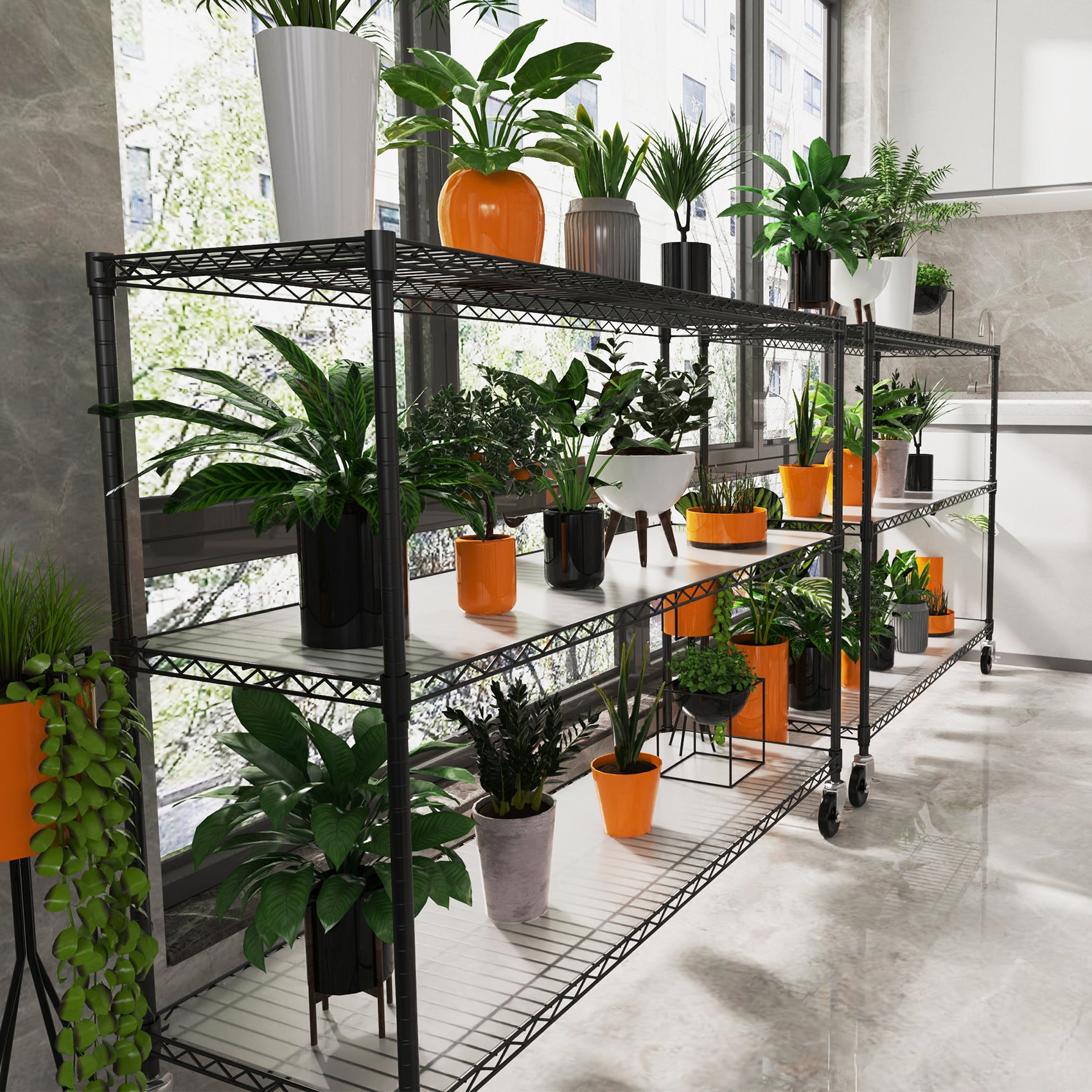 Étagère métallique à 6 niveaux, 6 000 lb, réglable en hauteur, avec roulettes, noire, pour garage