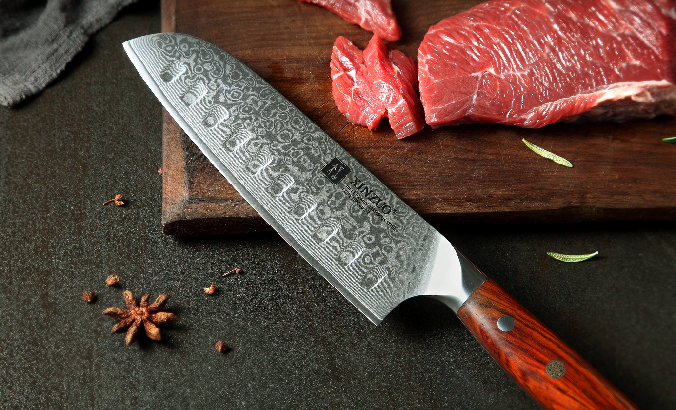 XINZUO 1/4PC Ensemble de couteaux de cuisine vg10 Core Damas Steel Chef Santoku Utility Cleaver Knives Stainless Steel Trancher la viande Couverts