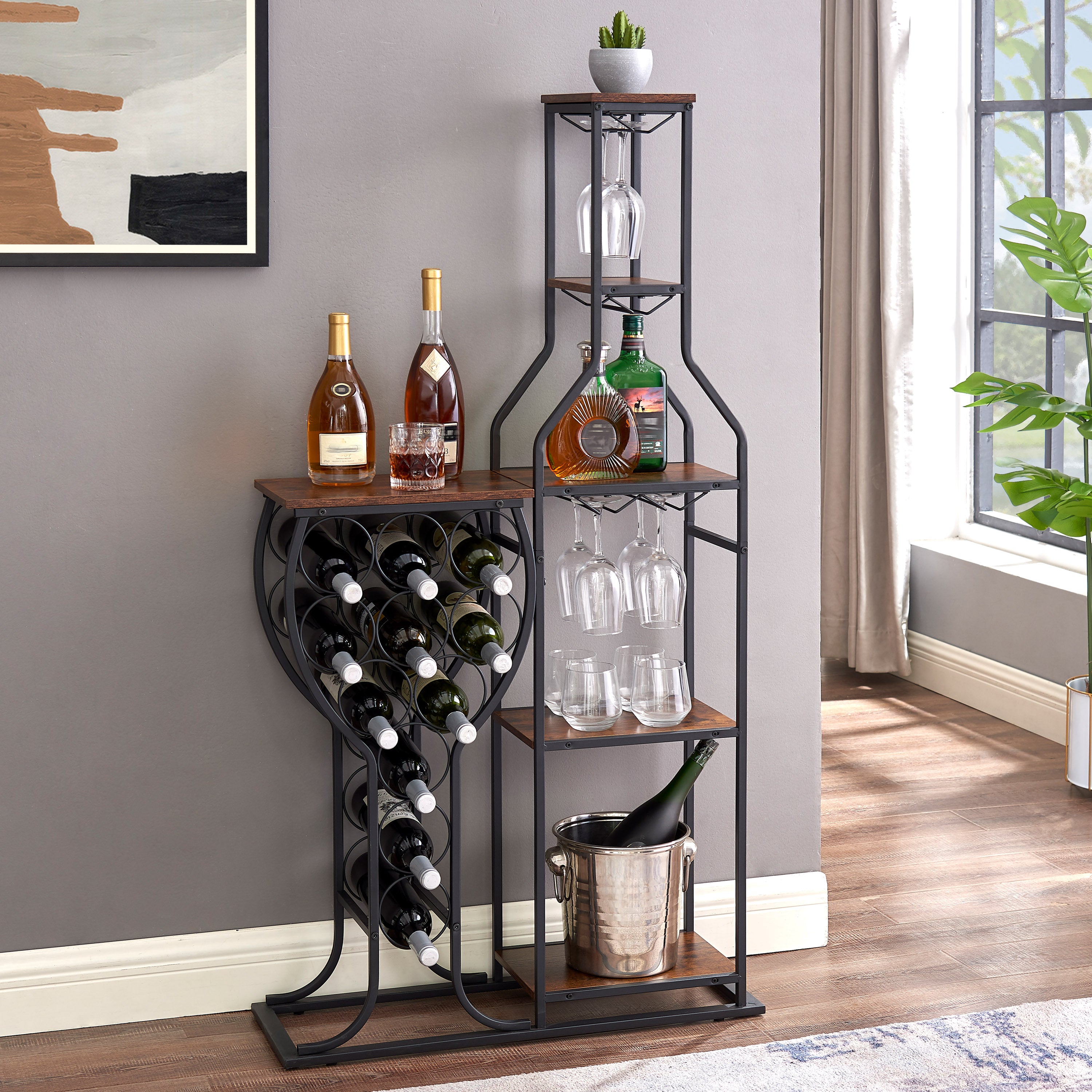 11 bottle wine baking rack, 5-layer independent wine rack with hanging wine glass rack and storage rack