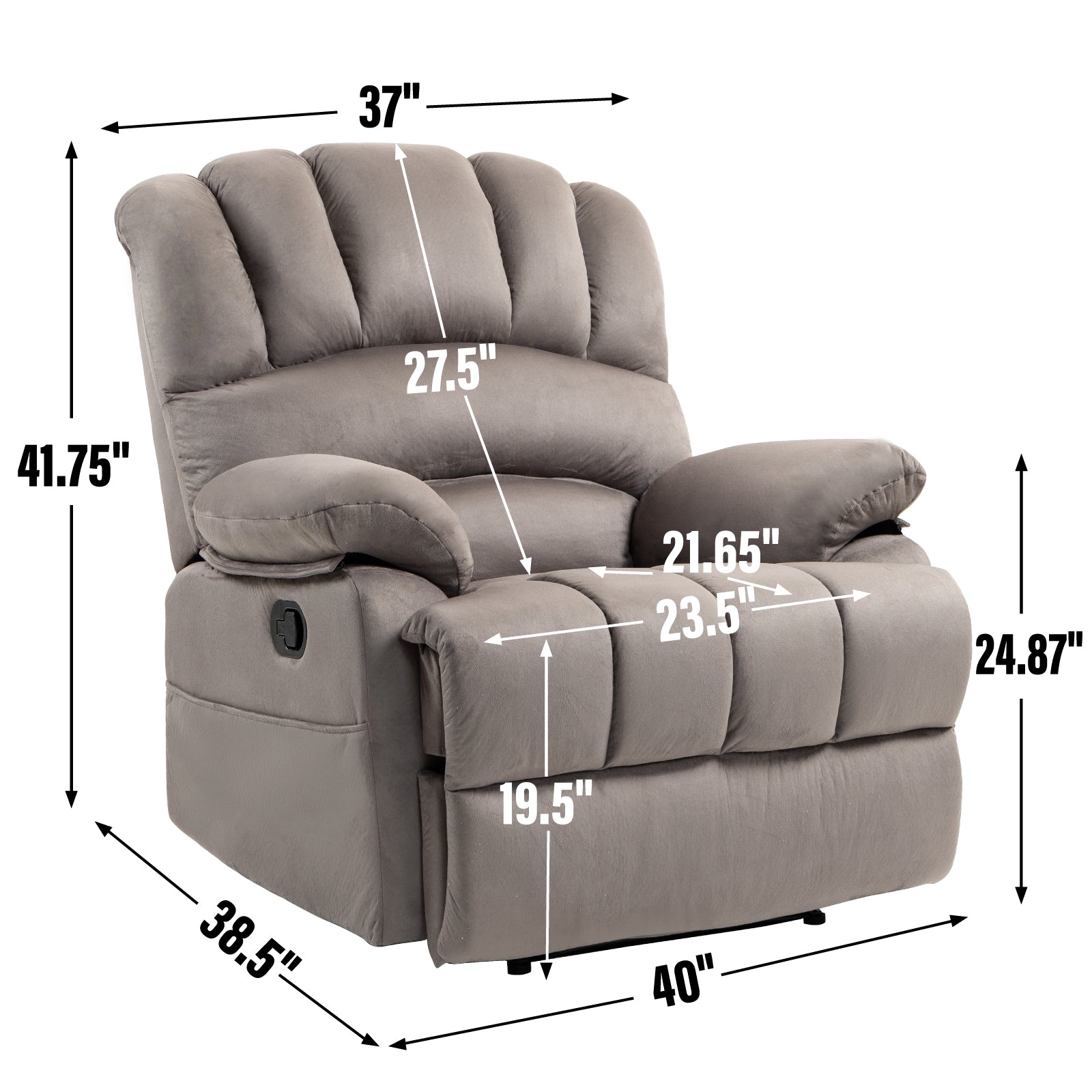 Grand fauteuil inclinable manuel en tissu pour salon, gris