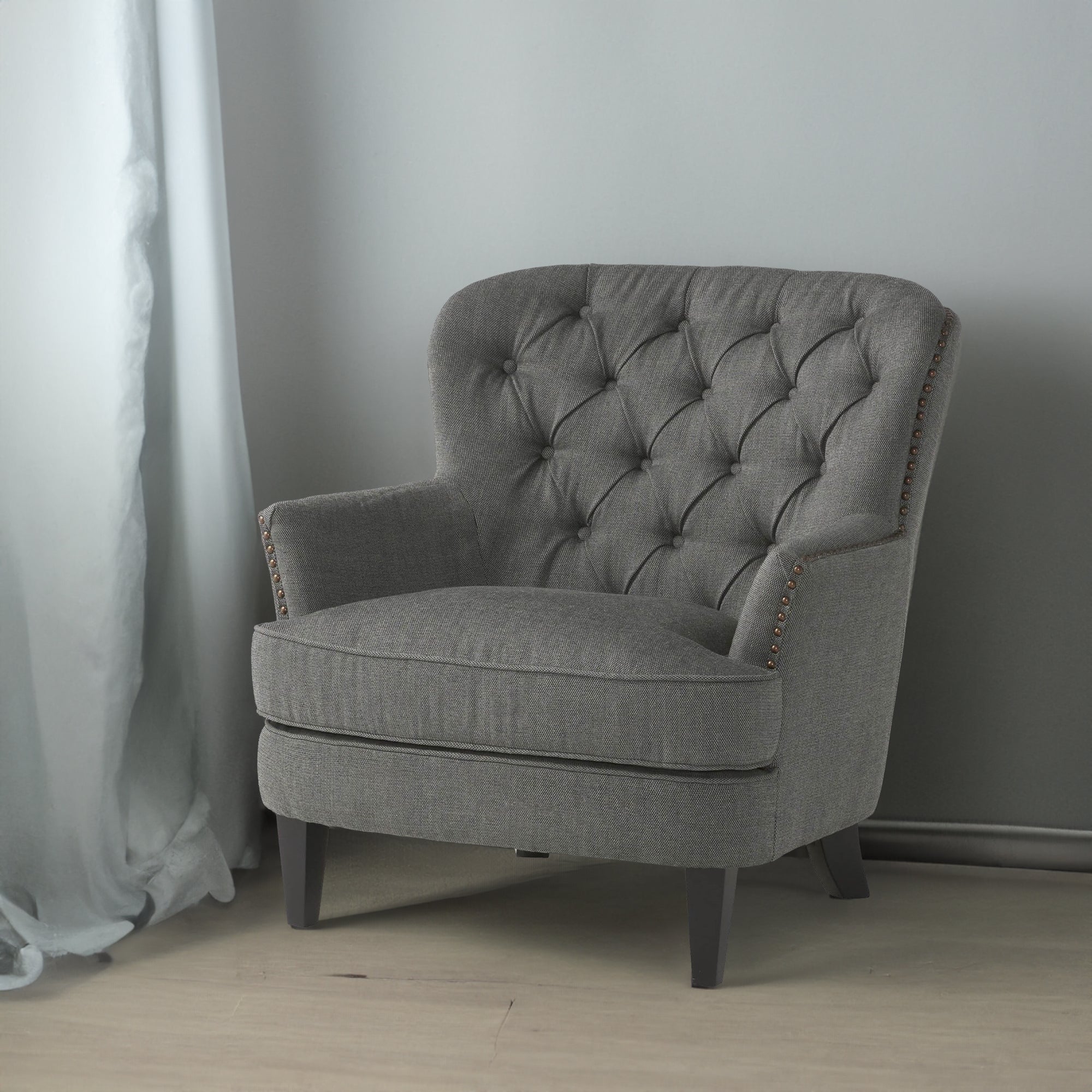 Ensemble de fauteuil club et ottoman en tissu gris moderne, fauteuil rembourré élégant, associé à un style ottoman