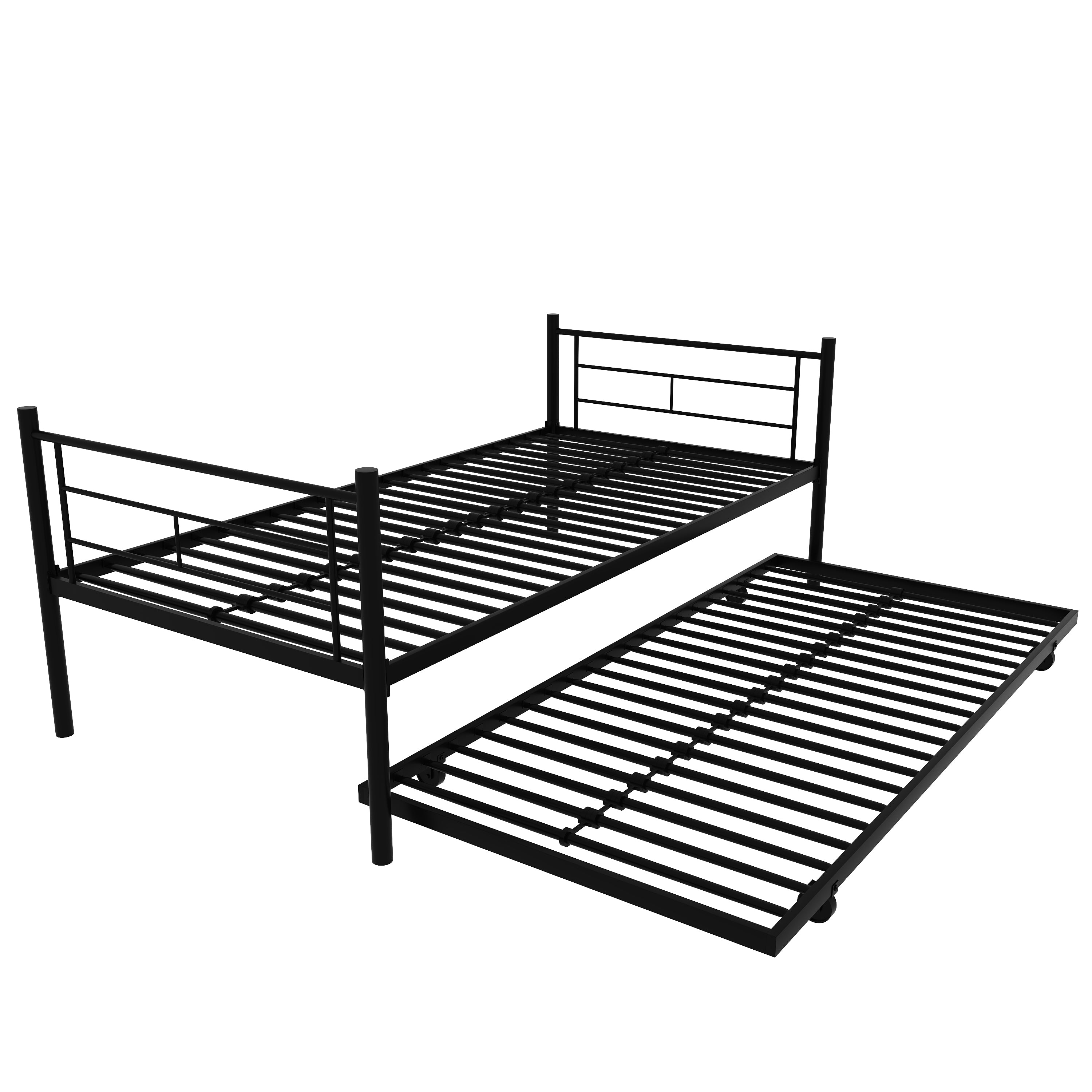 Twin Over Twin Metal Bunk Bed Frame with Trundle(Upgrade reinforcement version)