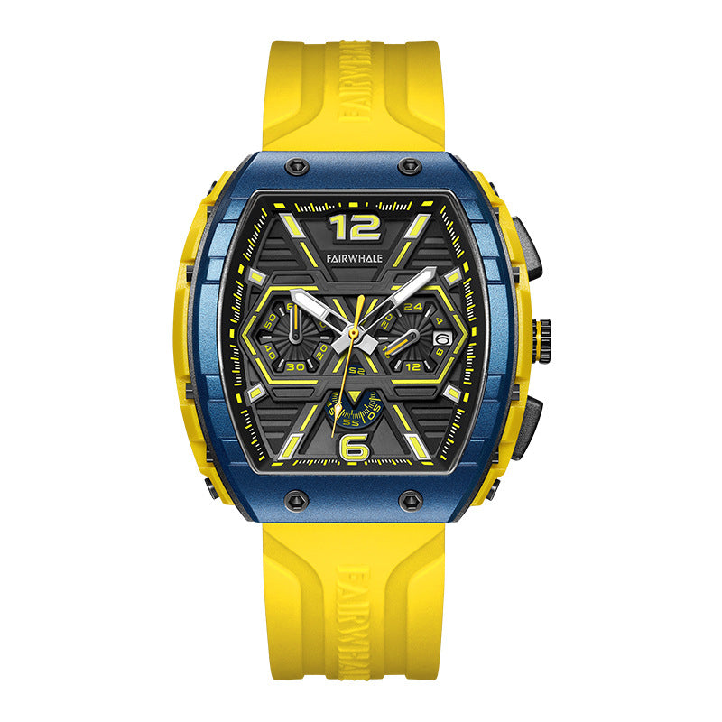 Montre-bracelet à quartz multifonctionnelle pour homme, cool, à trois yeux, vibrante, explosive et décontractée