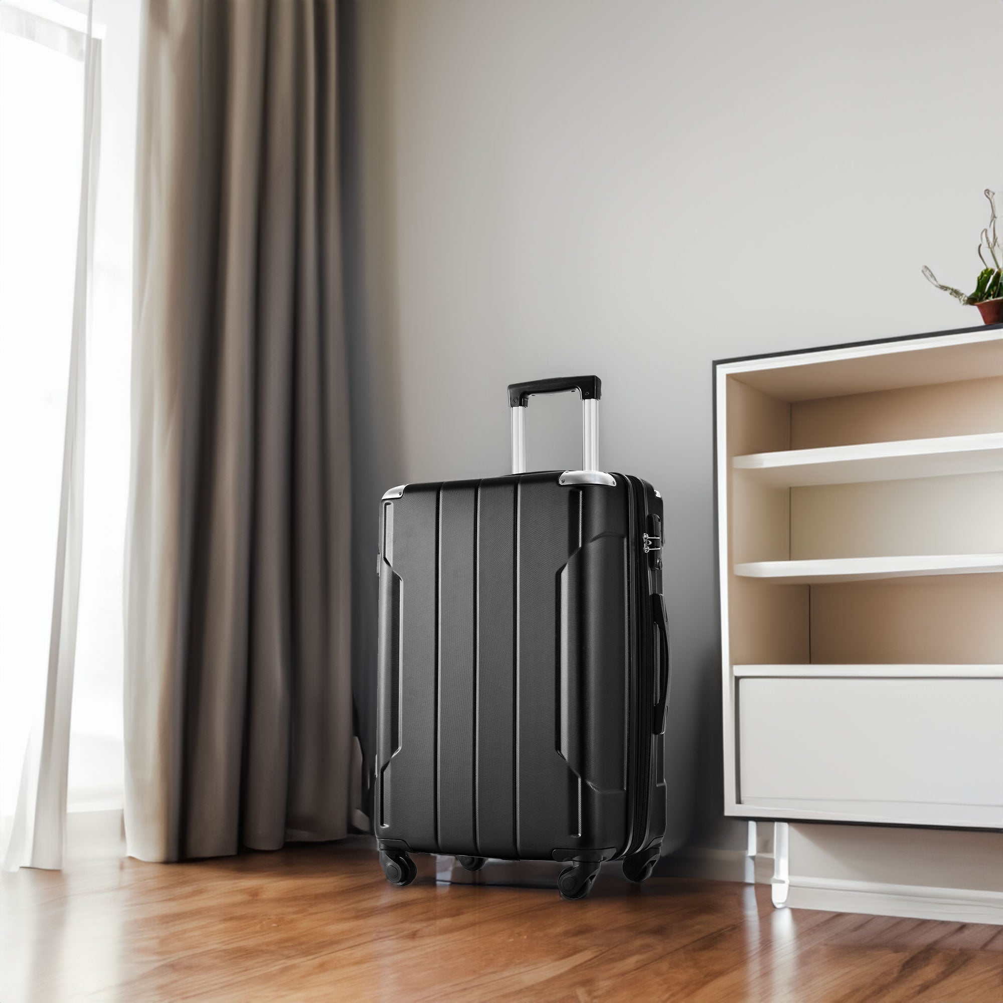 Ensemble de 3 valises rigides à roulettes avec serrure TSA, légères, 50,8 cm, 61 cm, 71 cm, noires et ABS