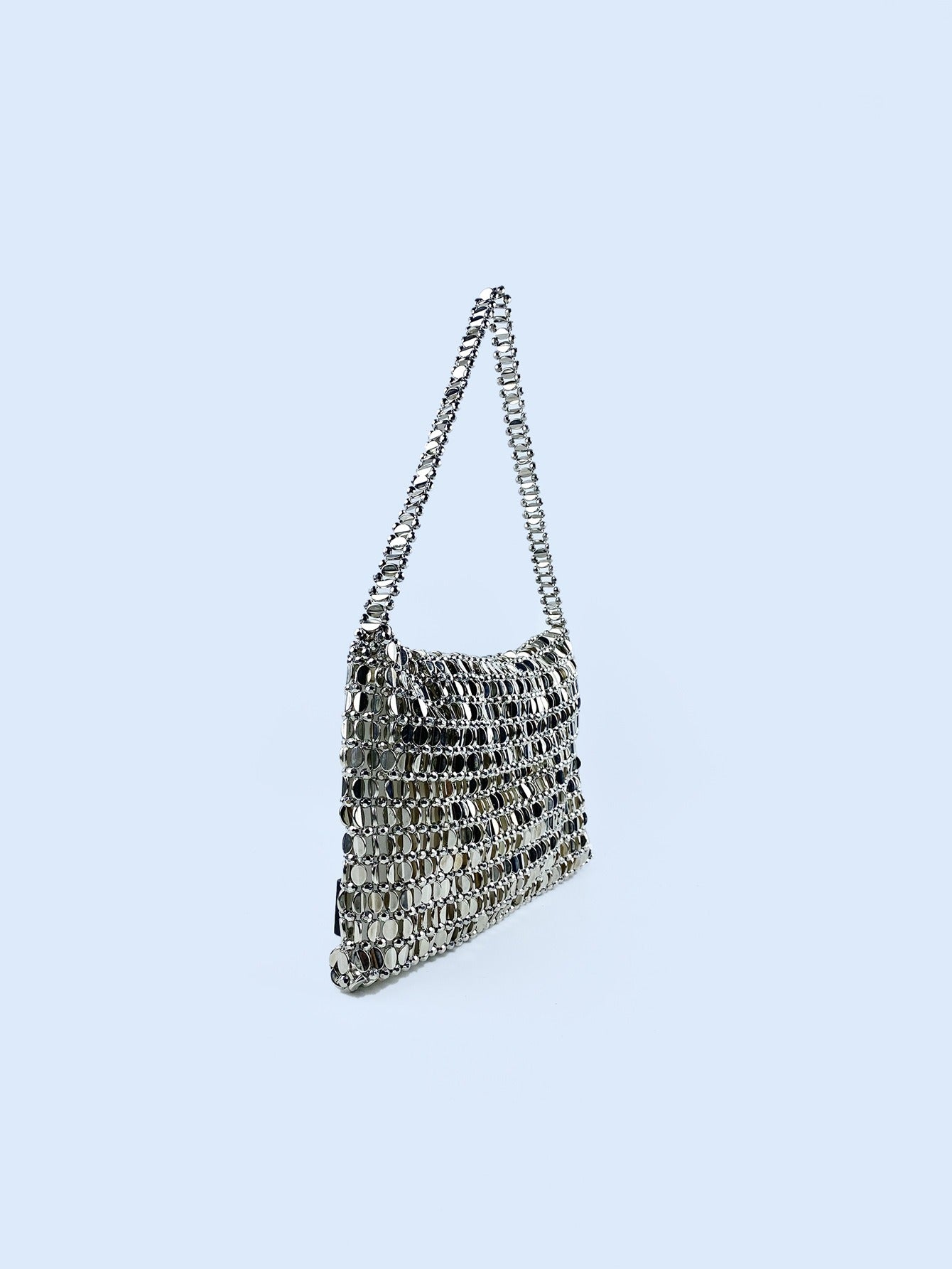 Sac à main rétro en métal argenté à paillettes pour femme, tissé à la main, haut de gamme, à bandoulière et sous les aisselles