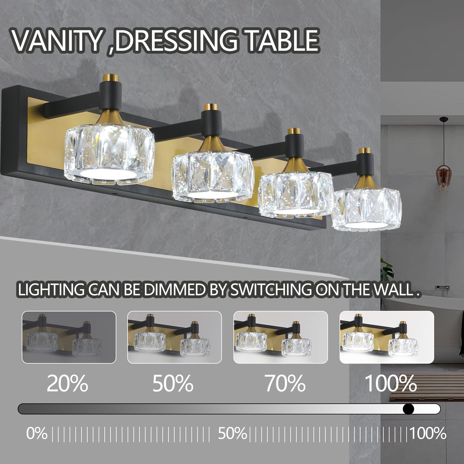 Applique murale de salle de bain moderne à 4 LED en cristal, luminaire suspendu au-dessus du miroir