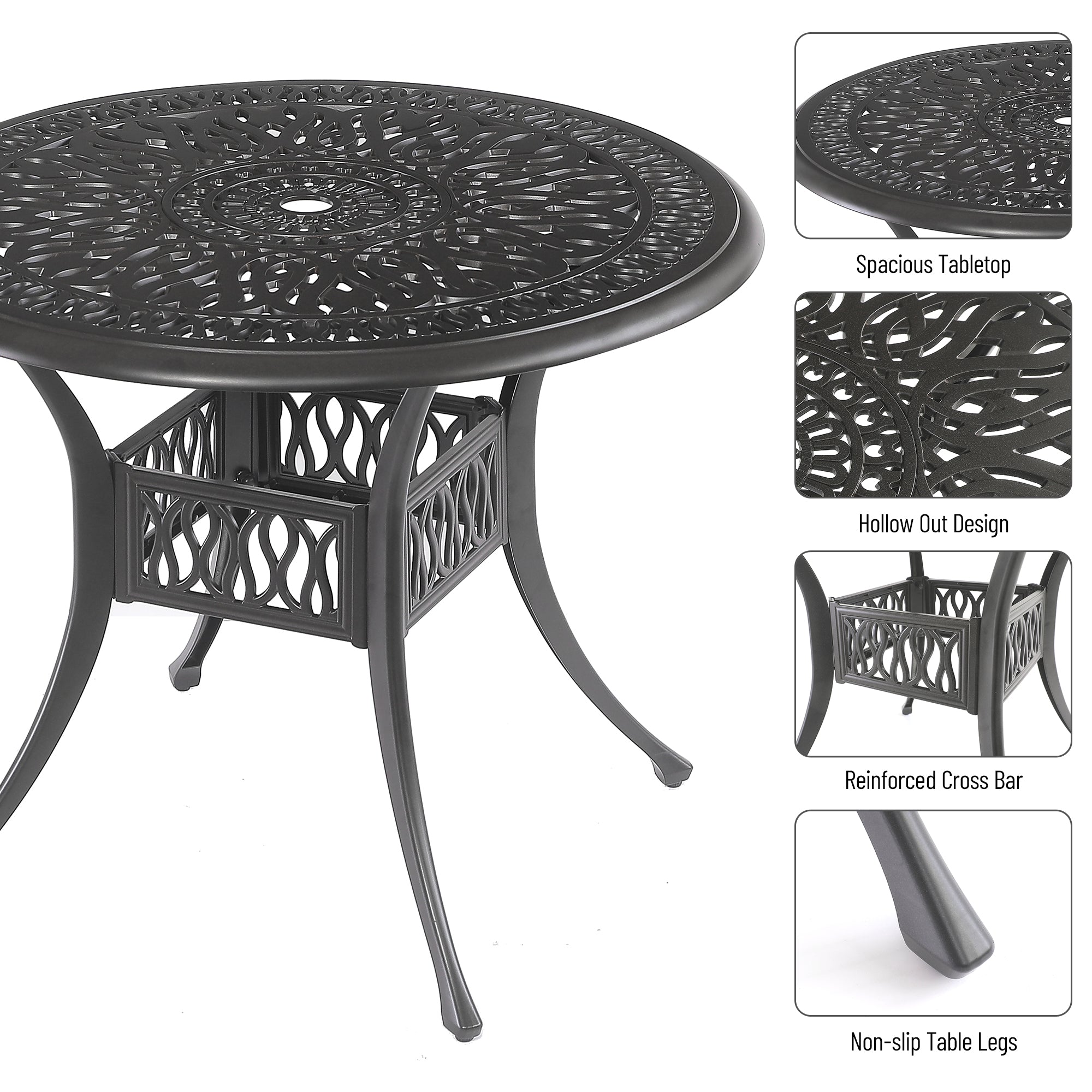 Ensemble de 5 tables à manger pour meubles d'extérieur comprenant 1 table ronde et 4 chaises avec trou pour parasol
