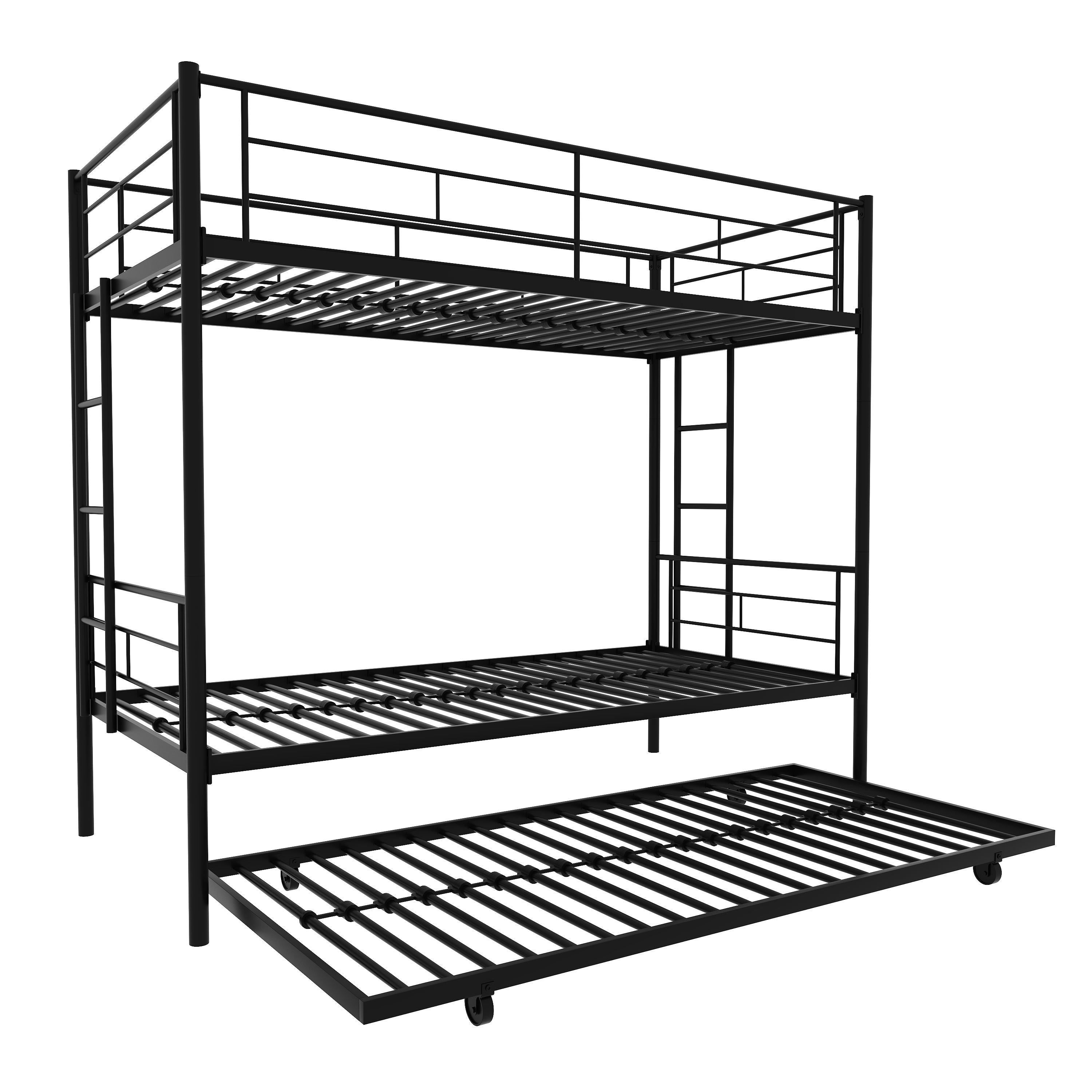 Twin Over Twin Metal Bunk Bed Frame with Trundle(Upgrade reinforcement version)