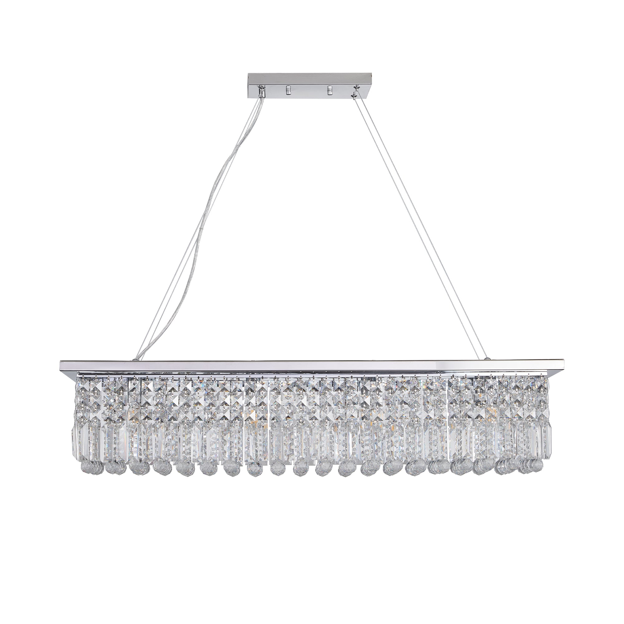Lustre moderne en cristal pour salle à manger, 8 lumières, forme rectangulaire, blanc, forme goutte d'eau (L 99,4 x l 24,9 x H 22,1 cm) (ampoule non incluse)