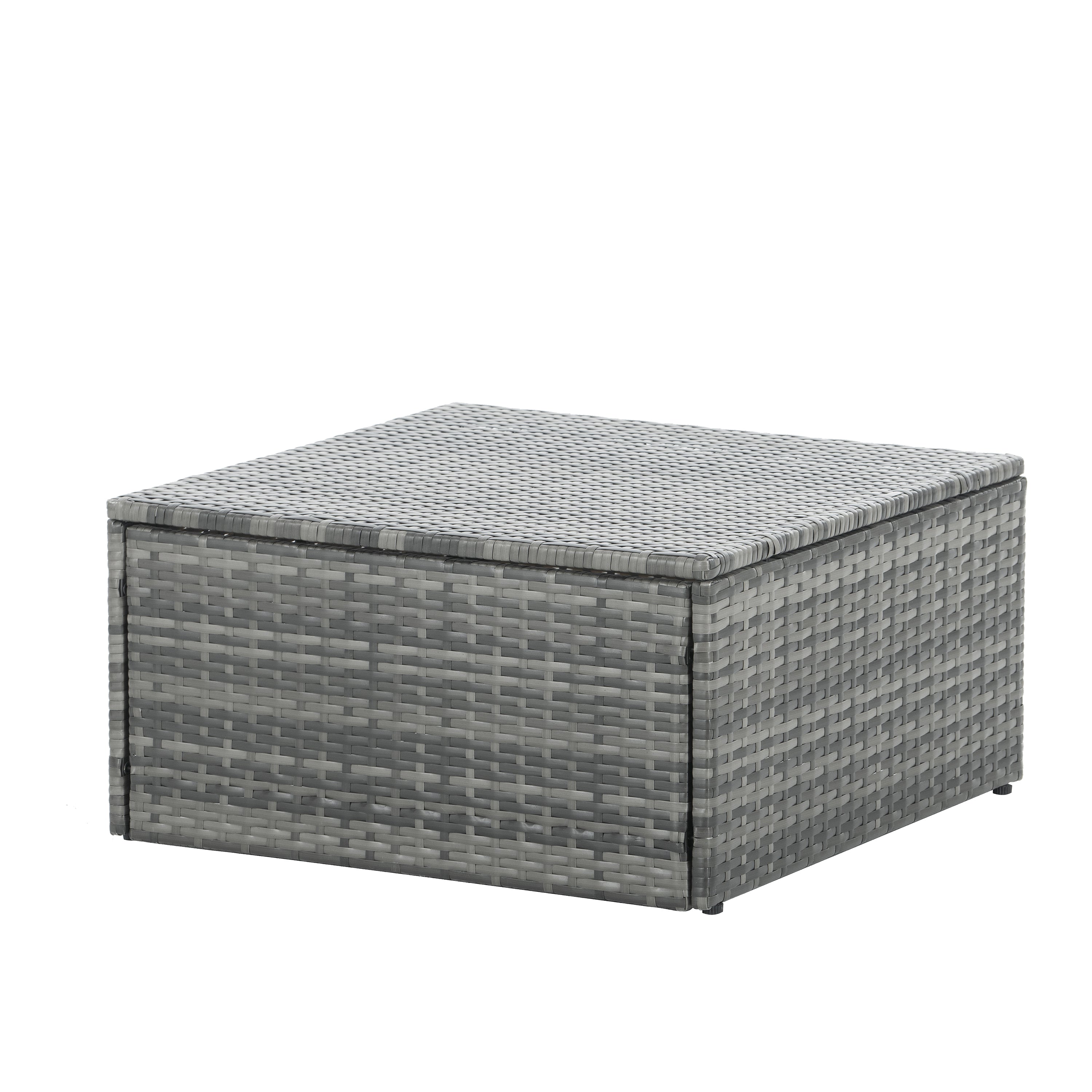 Mobilier de jardin, mobilier d'extérieur, mobilier saisonnier en osier PE, ensemble de 5 meubles en osier avec table basse en contreplaqué