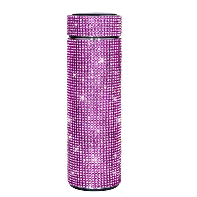 Tasse isotherme de 500 ml avec affichage de la température à LED et diamants incrustés, bouteille d'eau intelligente, cadeau de voyage pour fille