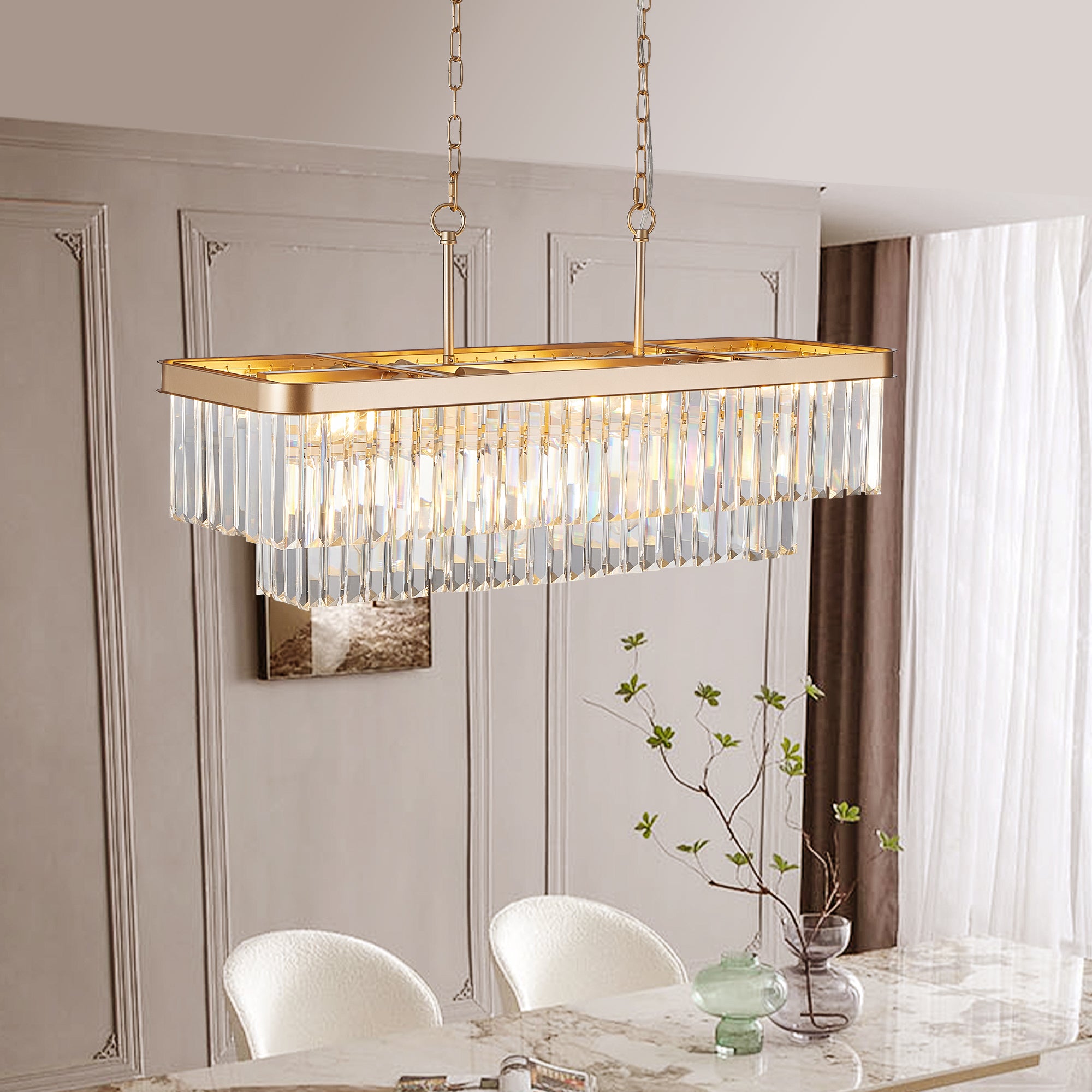 Chandeliers,Rectangular Crystal Chandelier Adjustable,E12 Modern Industrial Crystal Lights (Bulb Not Included)