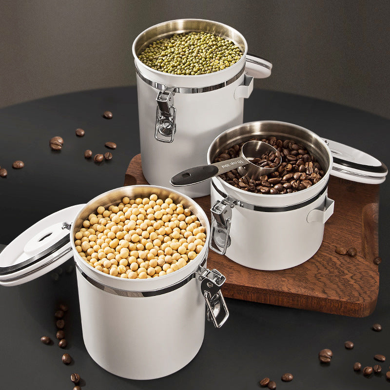 Réservoir de stockage de grains de café de 1,5 L, réservoir de stockage de lait en poudre scellé en acier inoxydable à évacuation unidirectionnelle sous vide