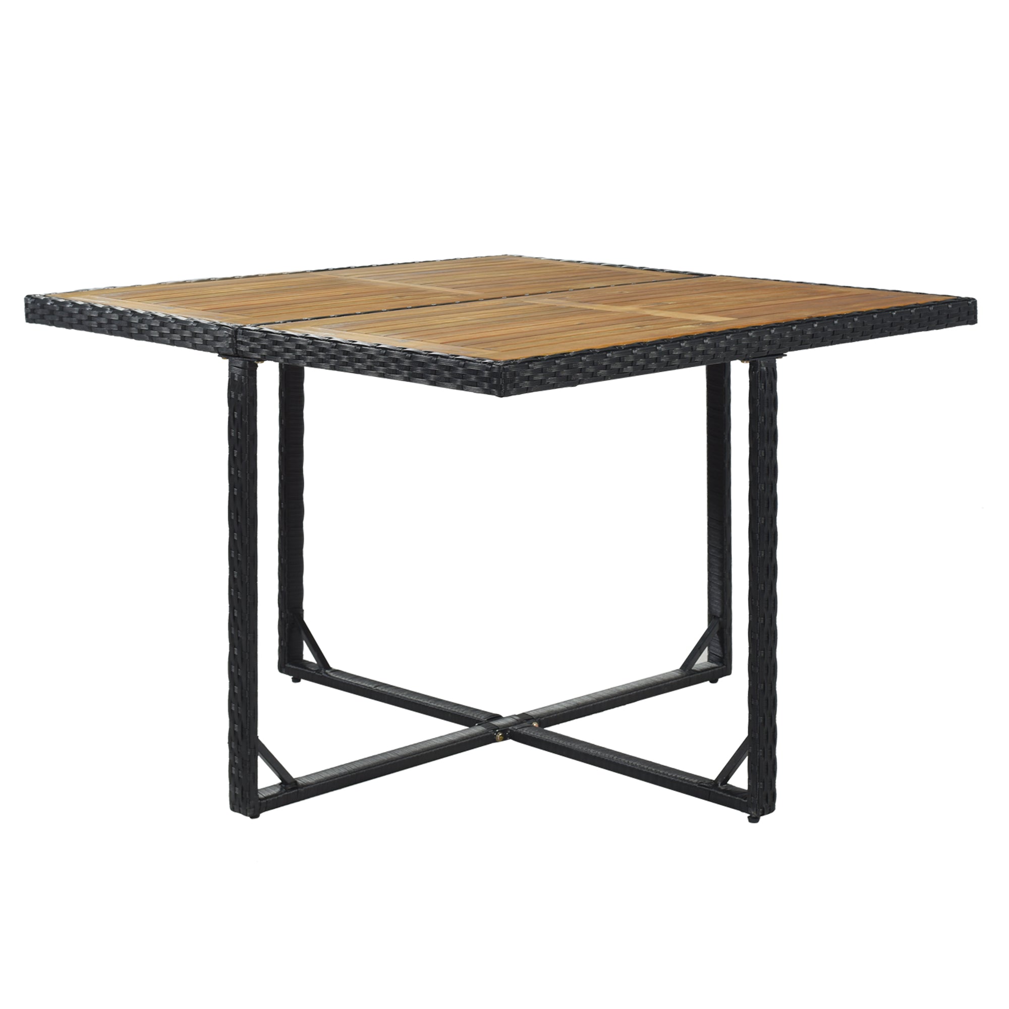 Ensemble de salle à manger TOPMAX Patio en osier PE toutes saisons avec plateau en bois pour 8 personnes, rotin noir et coussin beige (9 pièces)