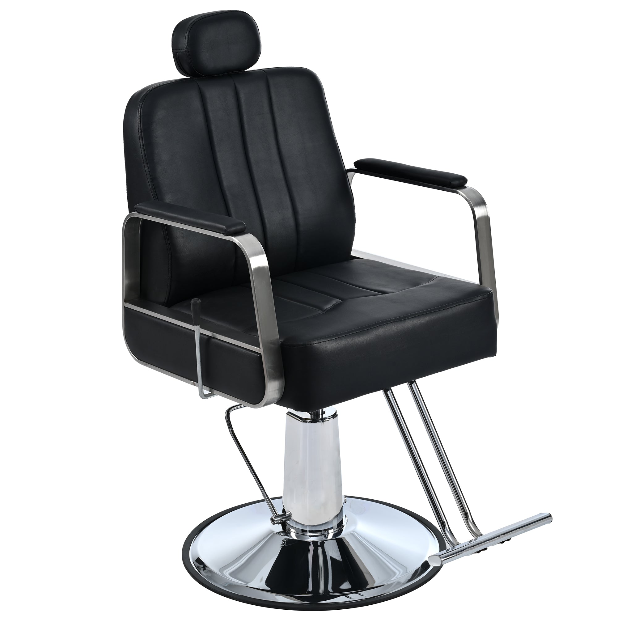 Fauteuil de barbier inclinable haut de gamme pour salon de coiffure avec pompe hydraulique robuste, rotation à 360°, noir