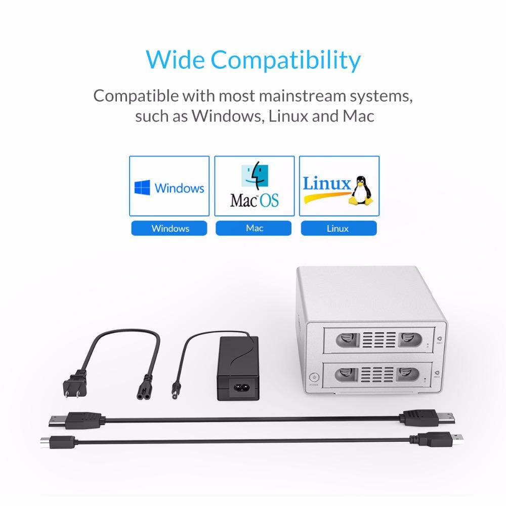 ORICO 3.5 2bay HDD Case box 16 TB Aluminum SATA2.0 USB 3.0 & eSATA HDD External Docking Station box RAID Function HDD Enclosure