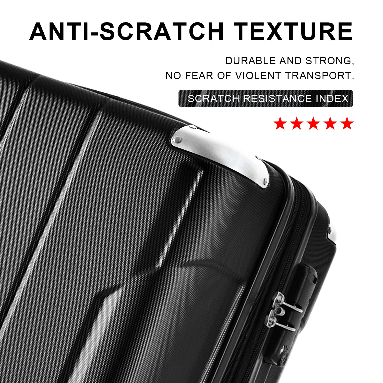 Ensemble de 3 valises rigides à roulettes avec serrure TSA, légères, 50,8 cm, 61 cm, 71 cm, noires et ABS
