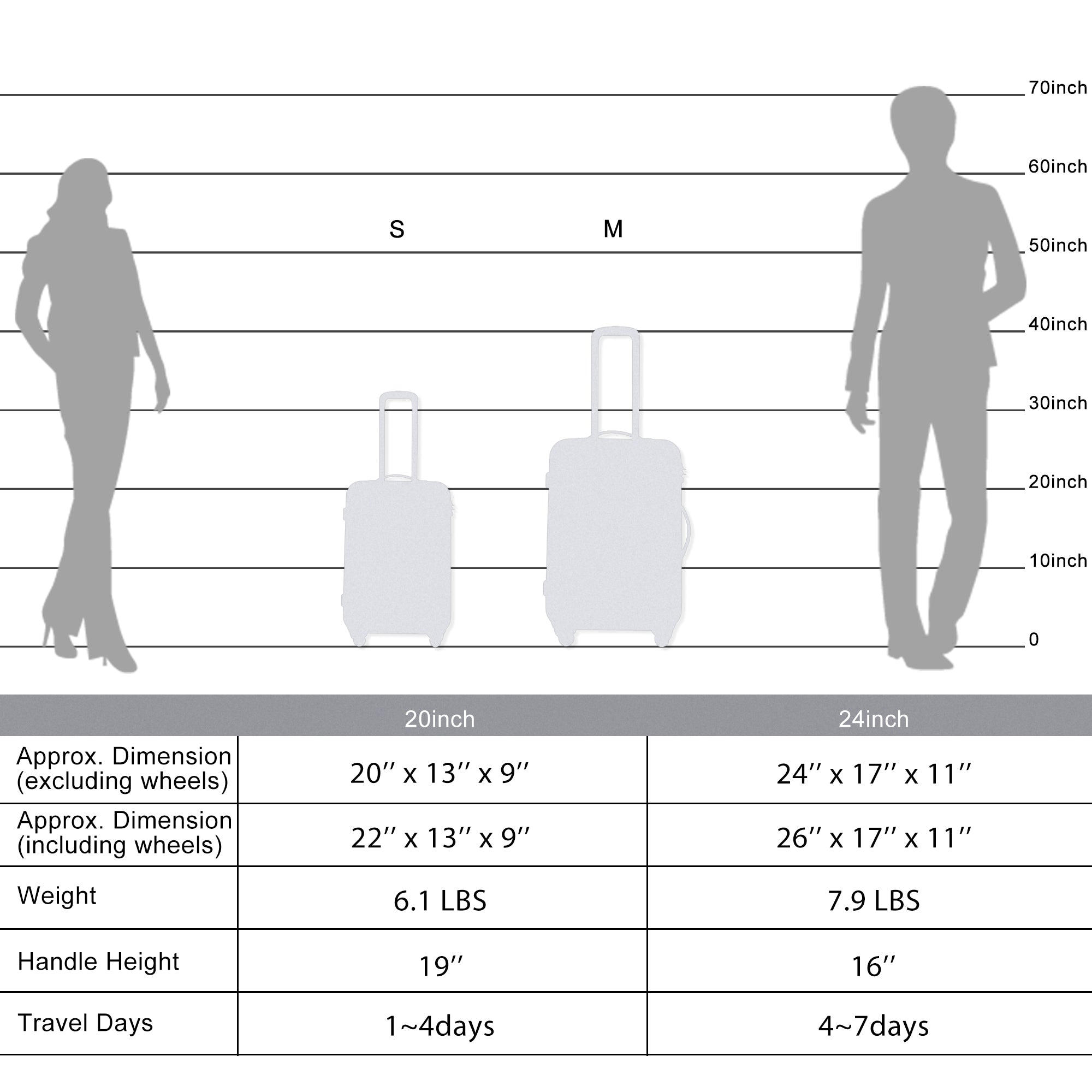 Ensemble de 2 valises extensibles à roulettes pivotantes, valise légère en ABS avec serrure TSA, 20 pouces et 24 pouces, gris foncé et plastique