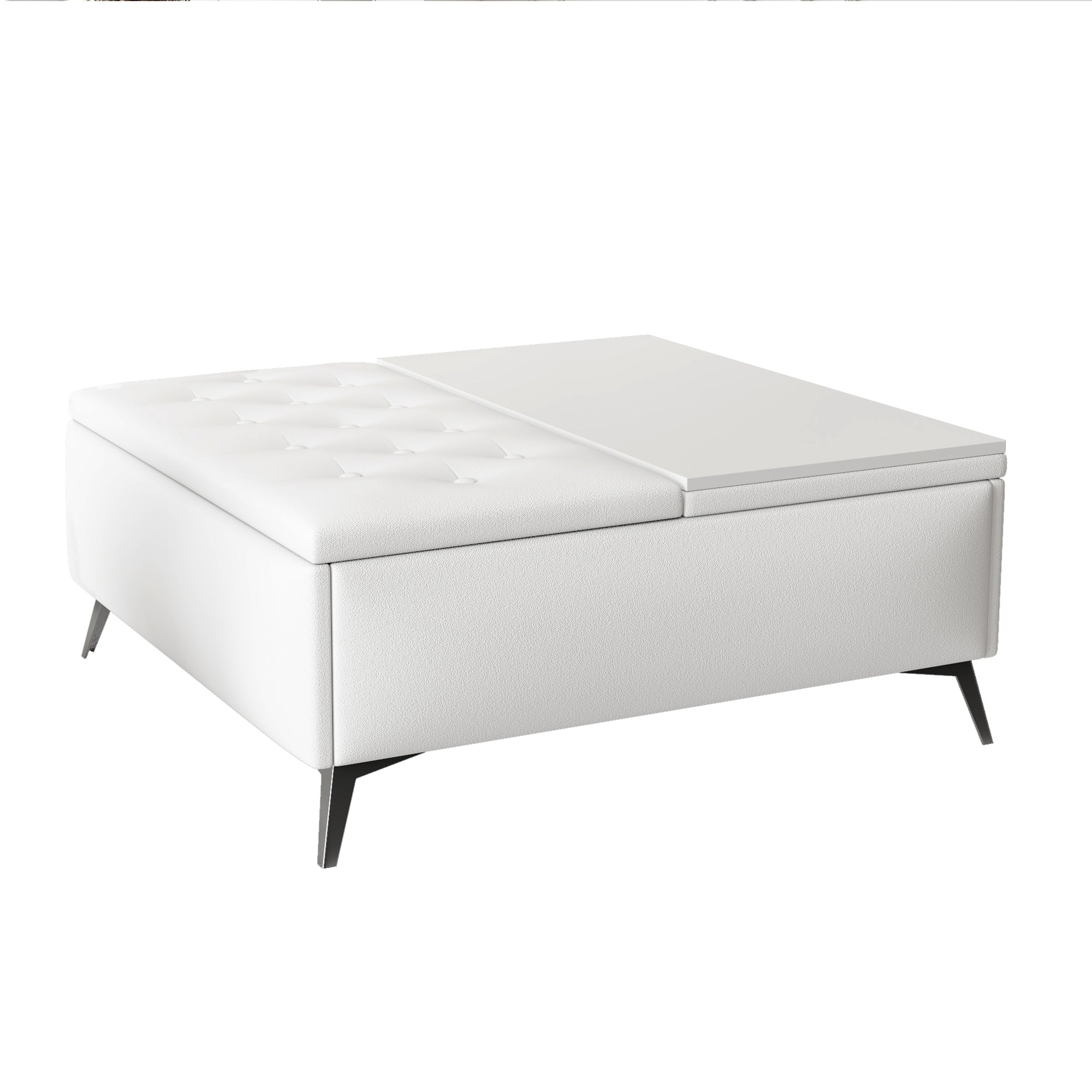 Banc de rangement carré de 35 pouces de large, table basse avec plateau relevable, ottoman de rangement surdimensionné rembourré pour le salon