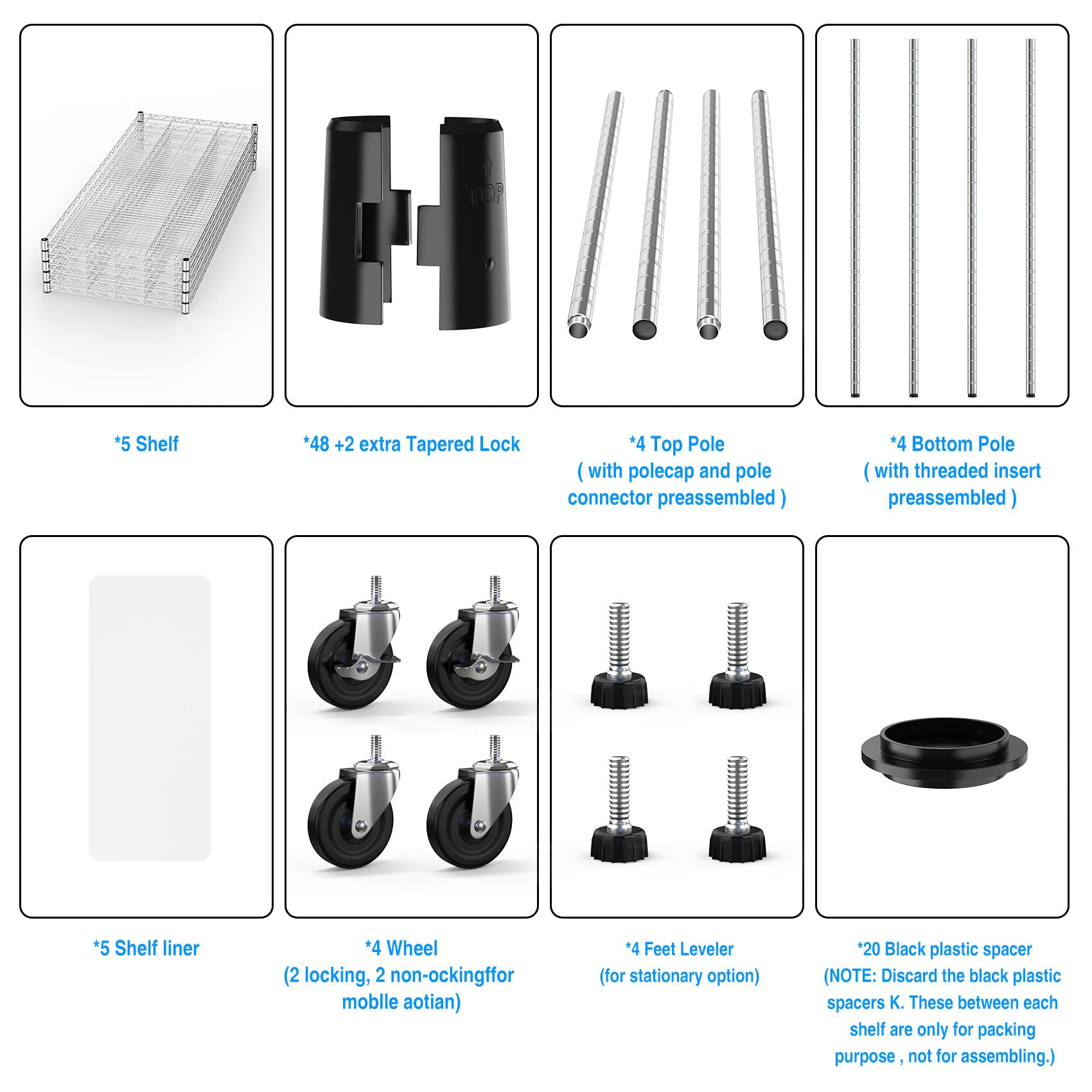 Étagère de rangement réglable robuste à 5 niveaux, capacité de 6 000 lb, en métal chromé