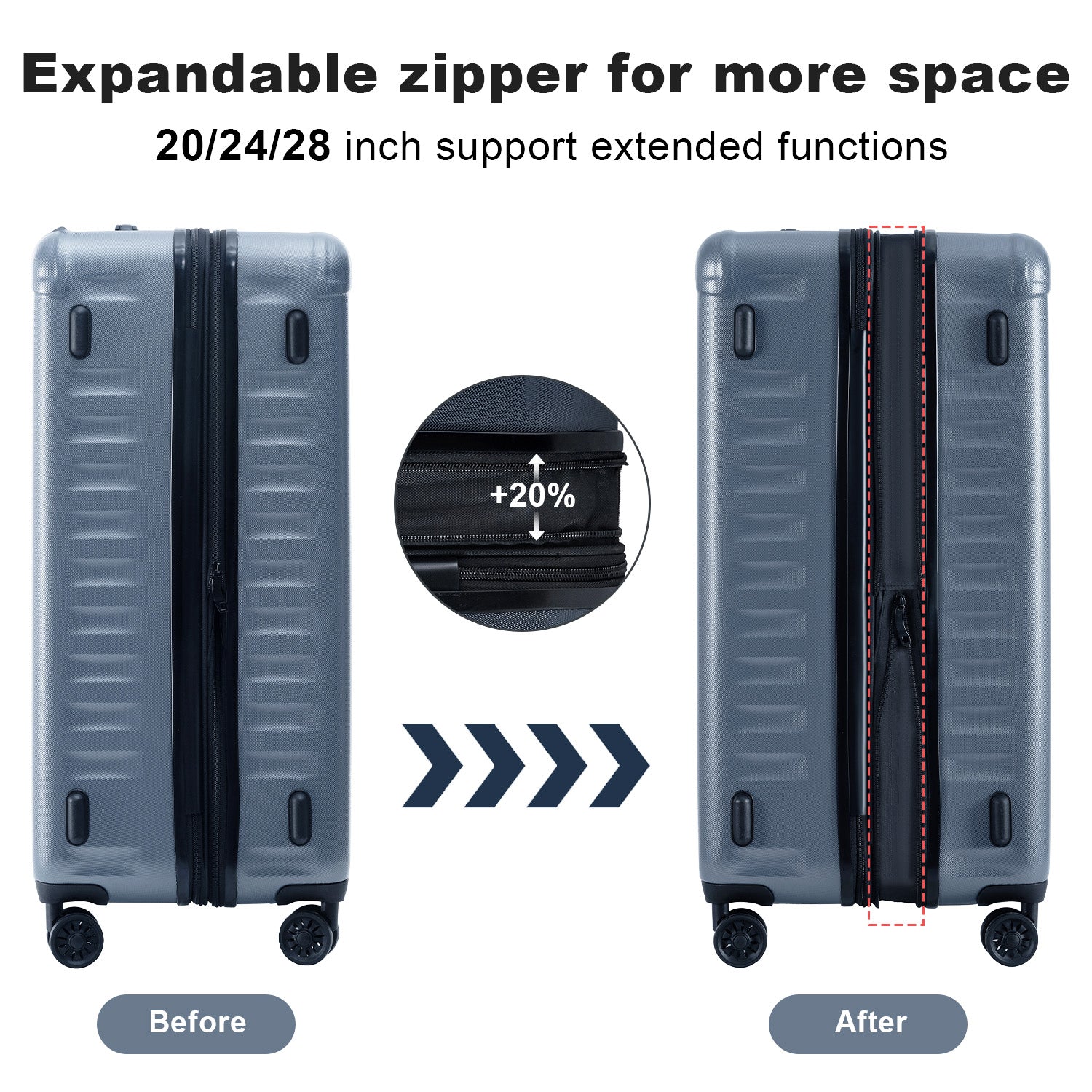 Ensemble de bagages extensibles, nouveau modèle, ABS et PC, 3 pièces, avec roulettes pivotantes, serrure TSA légère (20/24/28), gris acier