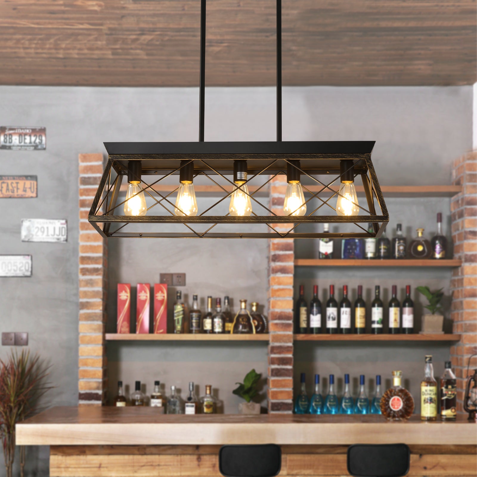 Lustre de ferme à 5 lumières pour salle à manger, suspension rustique en métal, éclairage d'îlot rectangulaire moderne (sans ampoules)