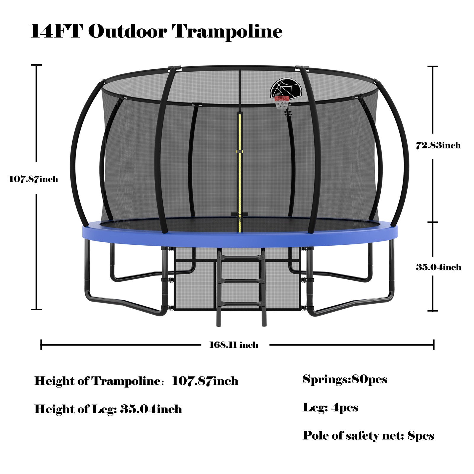 Trampoline de divertissement de 14 pieds avec clôture - échelle et revêtement antirouille, trampoline d'extérieur pour enfants approuvé ASTM